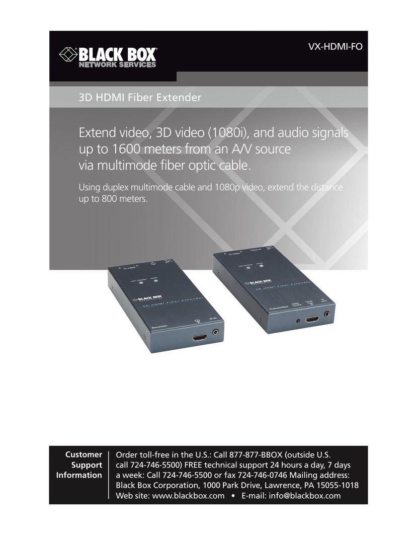 Black Box 3D HDMI Fiber Extender TV Video Accessories User Manual