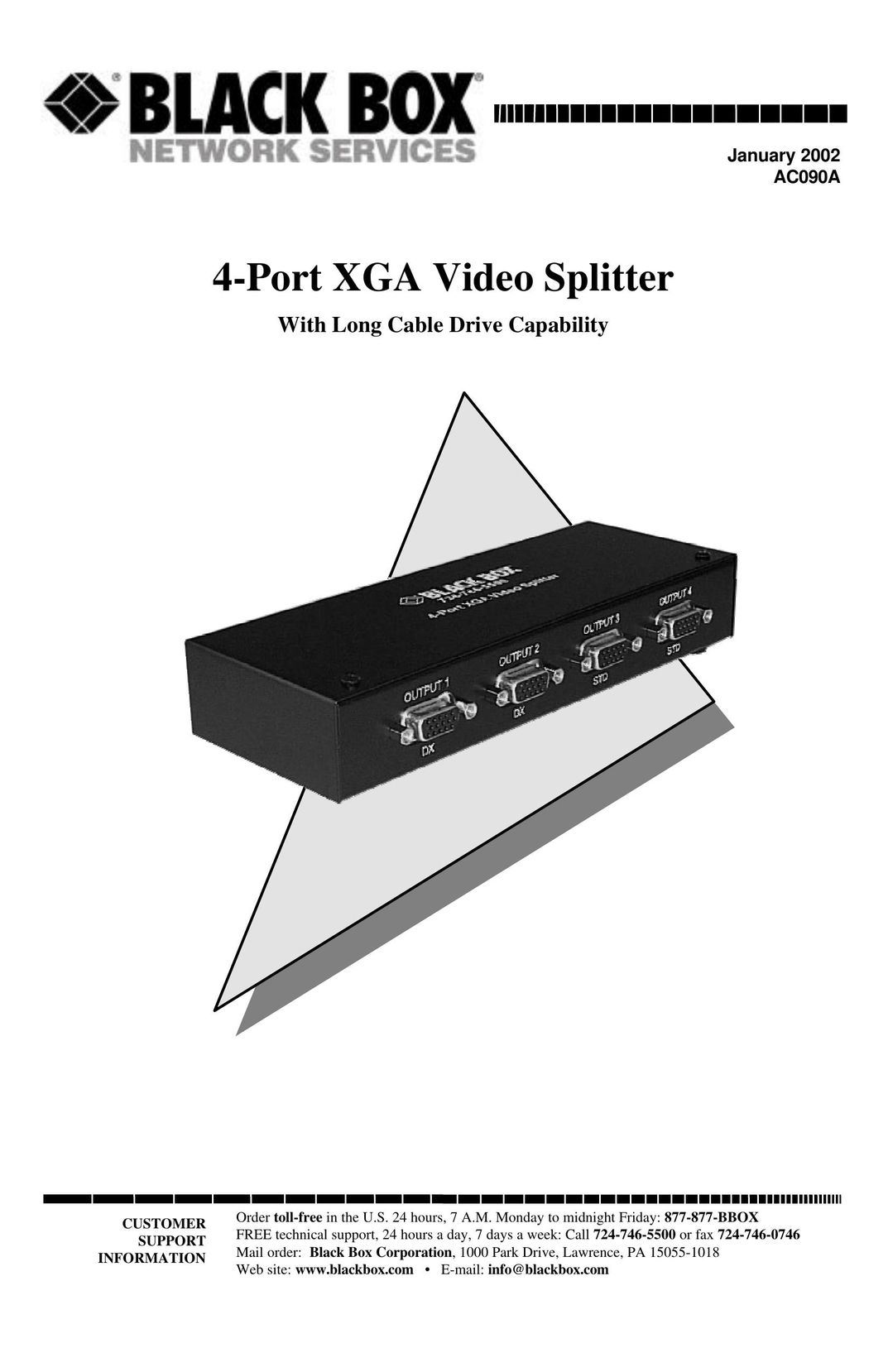 Black Box 4-Port XGA Video Splitter TV Video Accessories User Manual