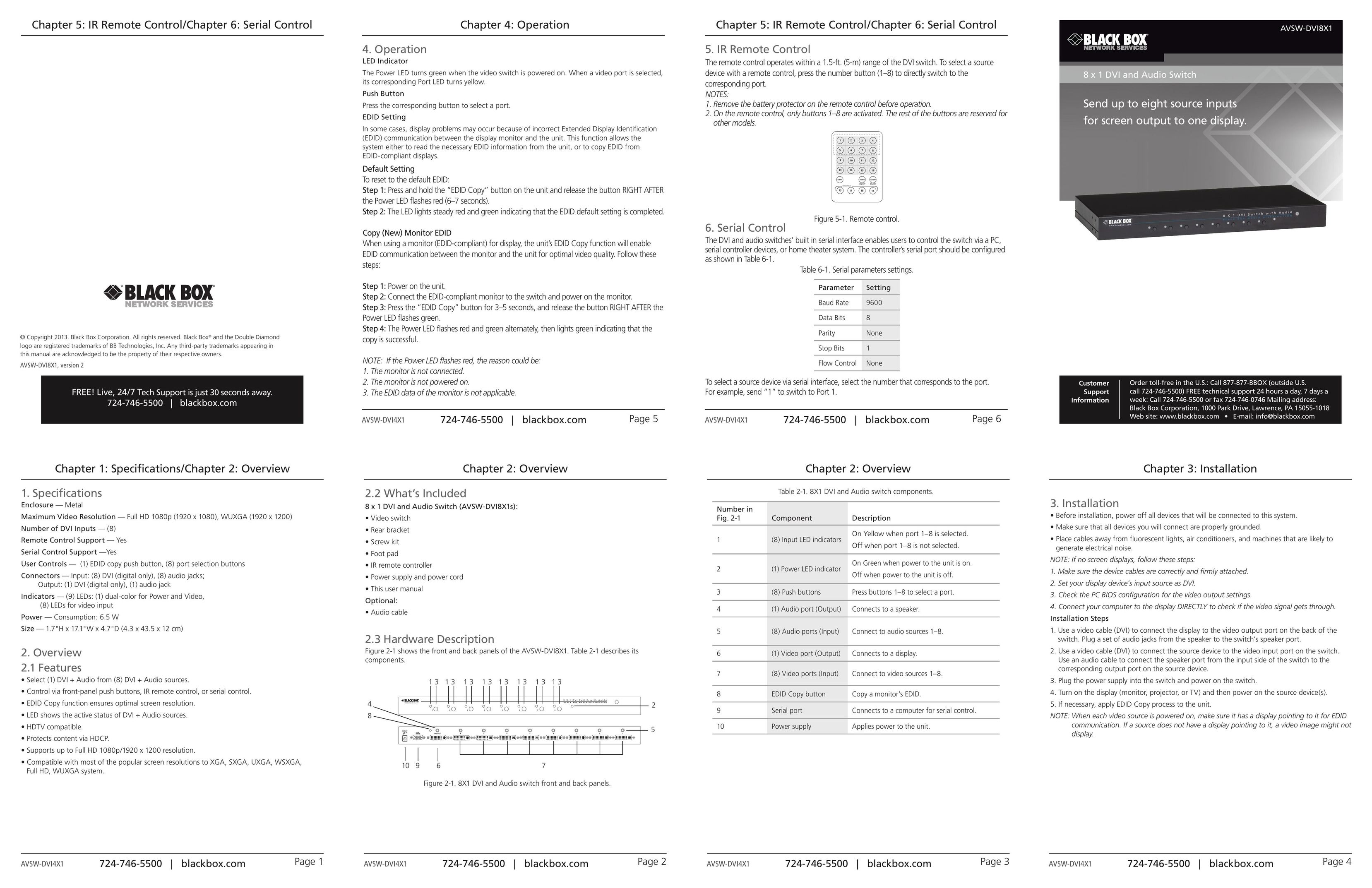 Black Box AVSW-DVI8X1 TV Video Accessories User Manual