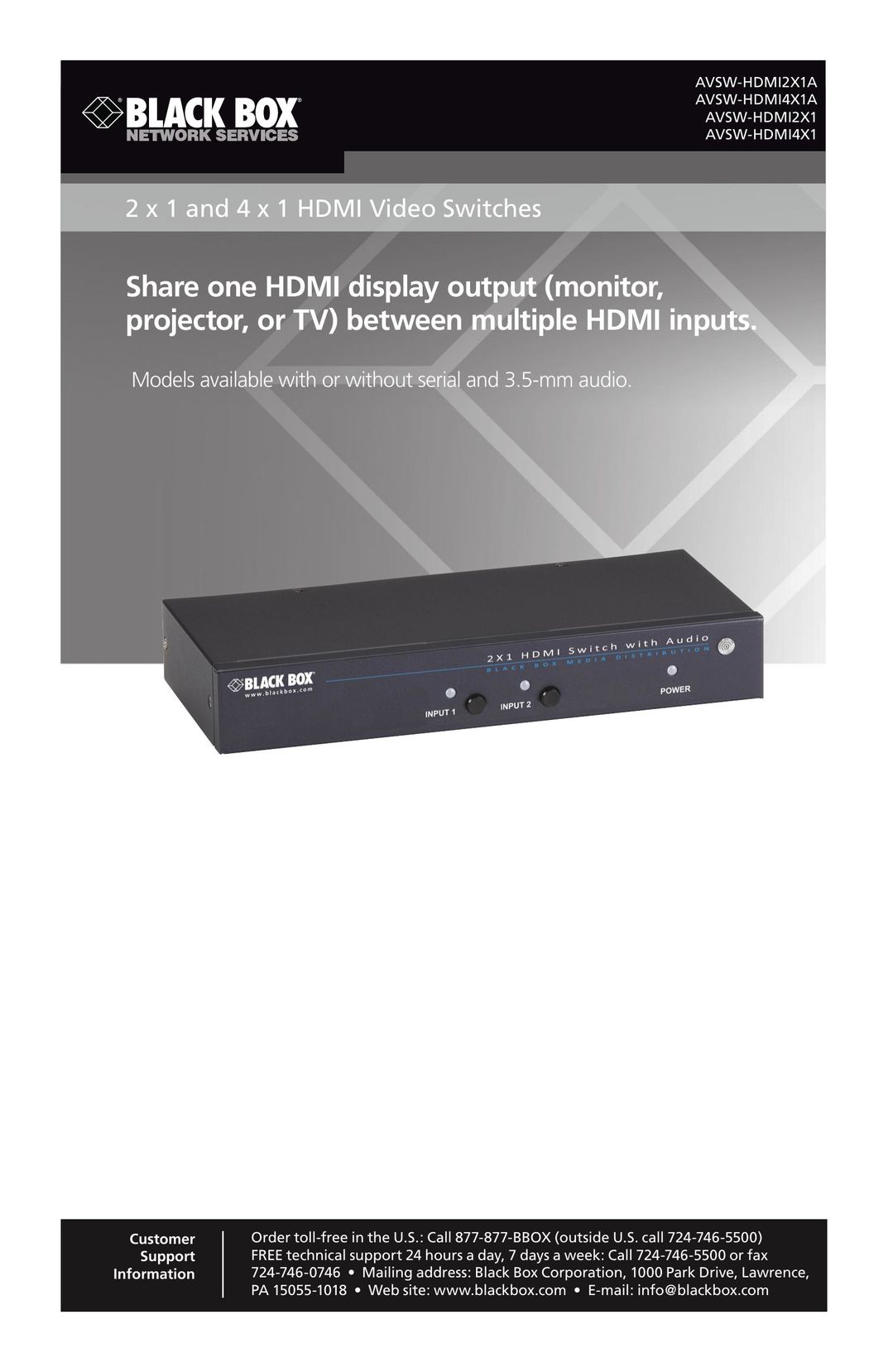 Black Box AVSW-HDMI2X1A TV Video Accessories User Manual