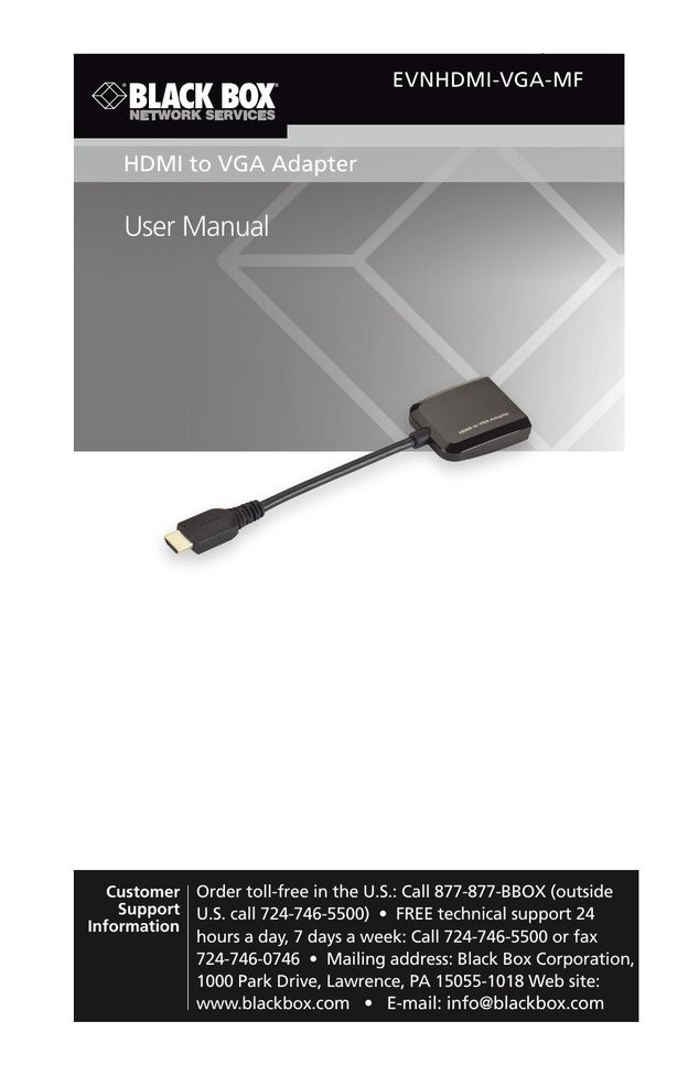 Black Box BLACK BOX HDMI tO VGA Adapter TV Video Accessories User Manual