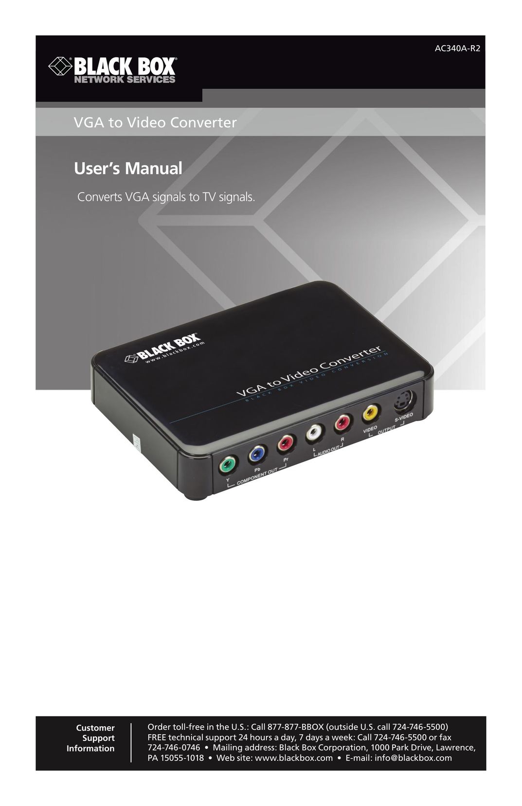 Black Box BLACK BOX VGA to Video Converter TV Video Accessories User Manual