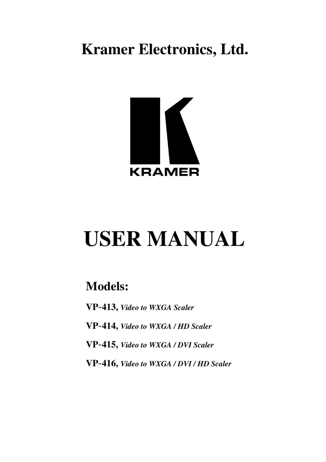 Kramer Electronics VP-413 TV Video Accessories User Manual