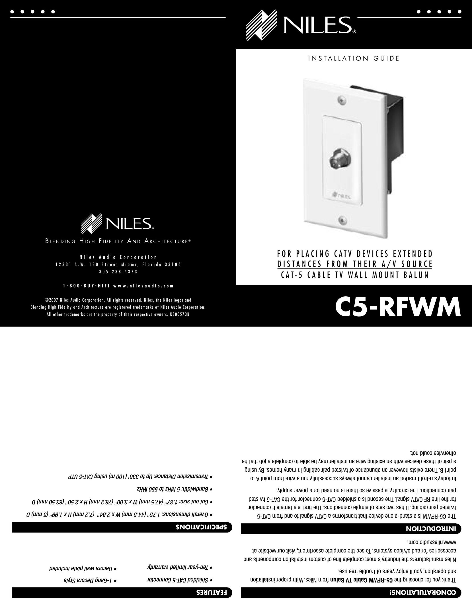 Niles Audio C5-RFWM TV Video Accessories User Manual