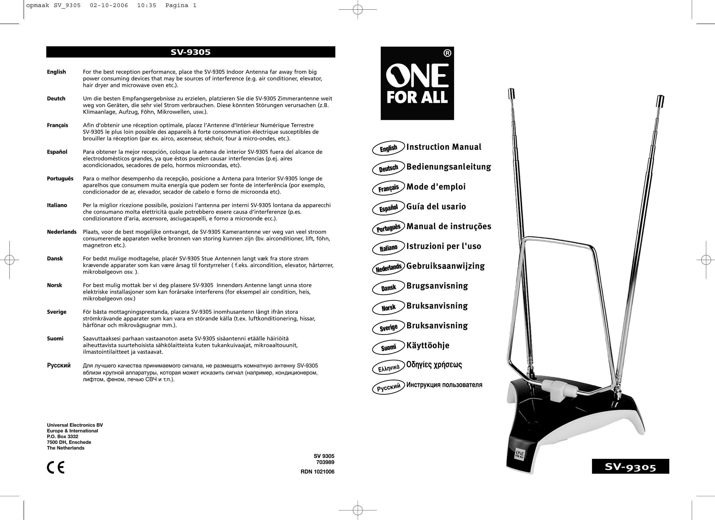 One for All SV-9305 TV Video Accessories User Manual