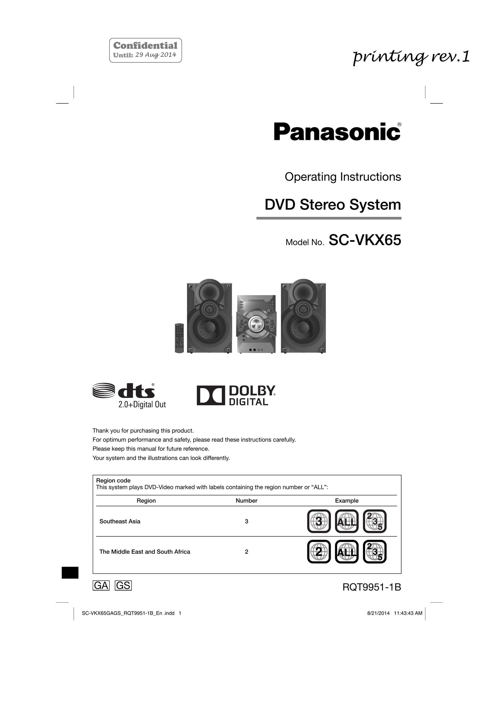 Panasonic SC-VKX65 TV Video Accessories User Manual