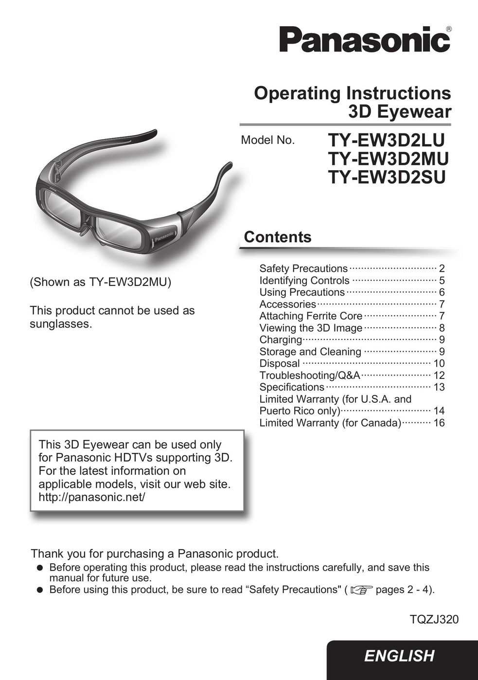 Panasonic TY-EW3D2SU TV Video Accessories User Manual