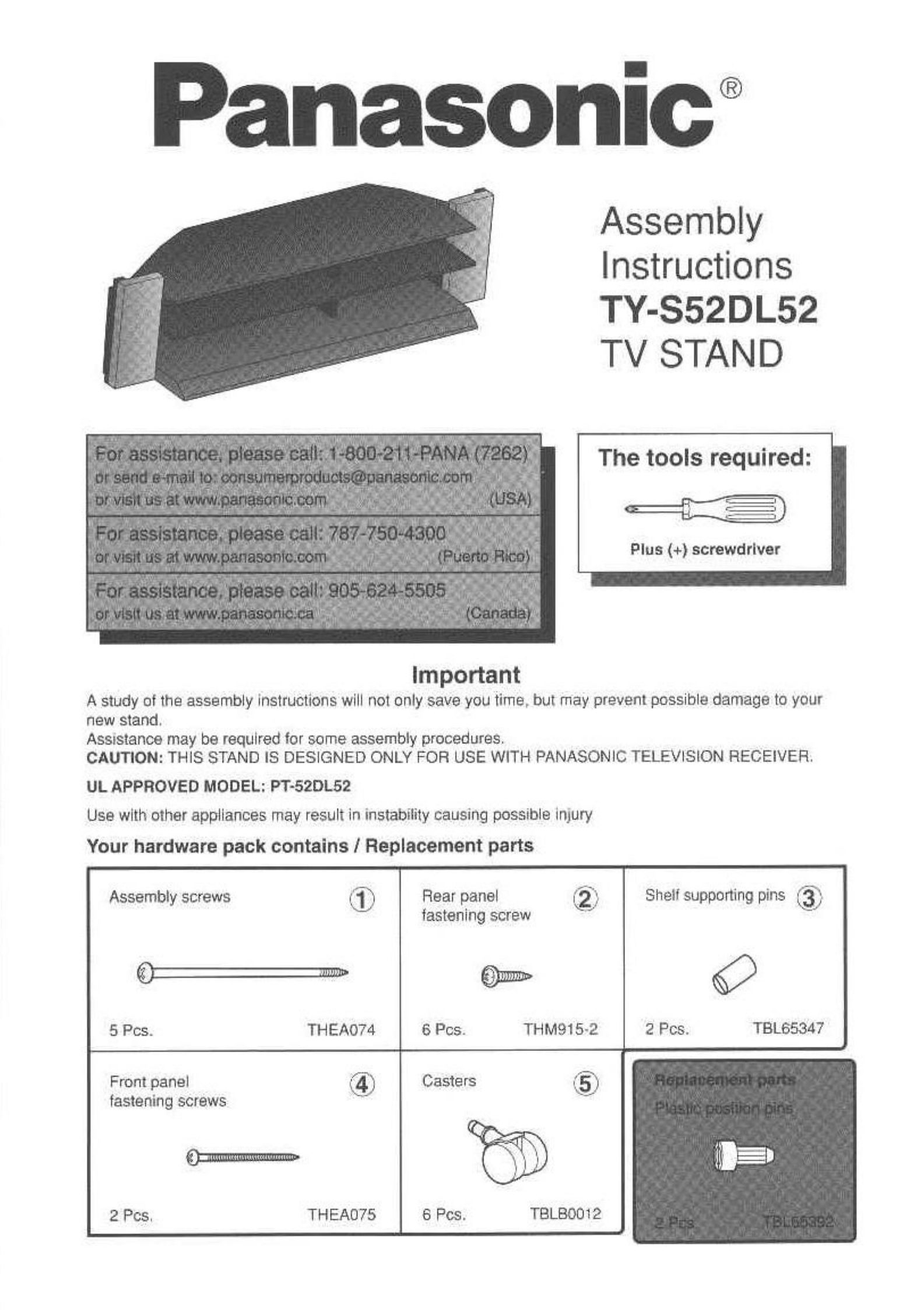 Panasonic TY-S52DL52 TV Video Accessories User Manual