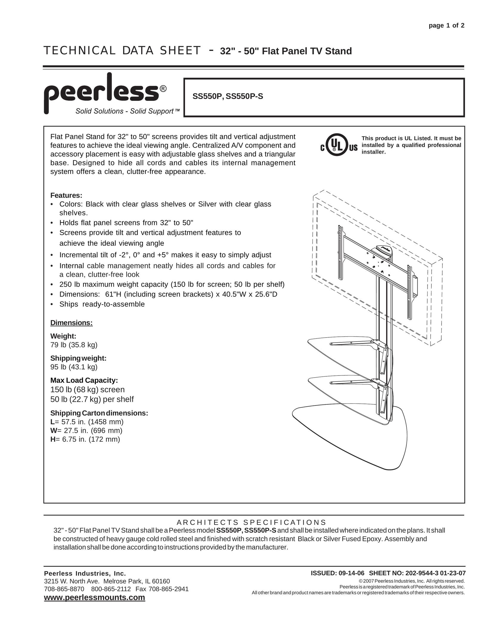 Peerless Maximizer Products SS550P-S TV Video Accessories User Manual