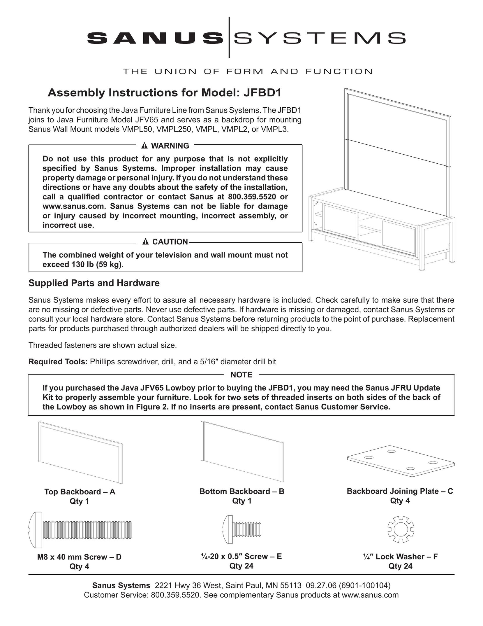 Sanus Systems JFBD1 TV Video Accessories User Manual