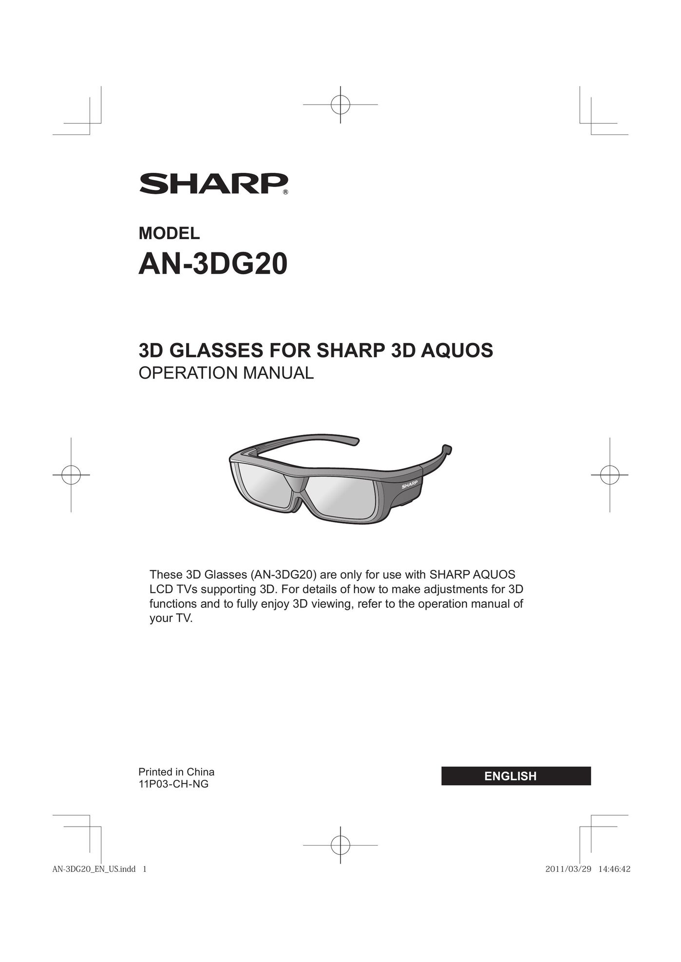 Sharp AN3DG20B TV Video Accessories User Manual