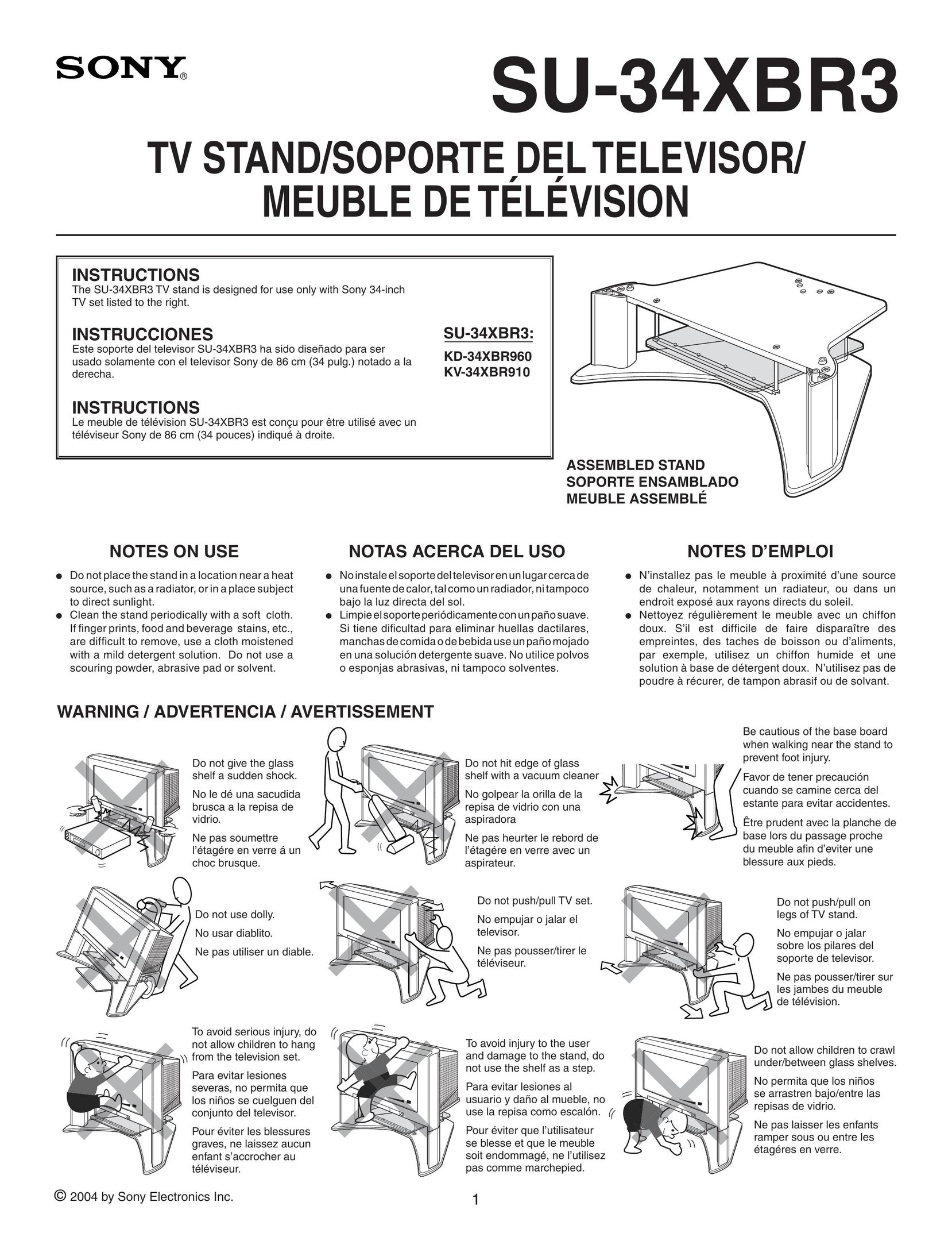 Sony SU-34XBR3 TV Video Accessories User Manual