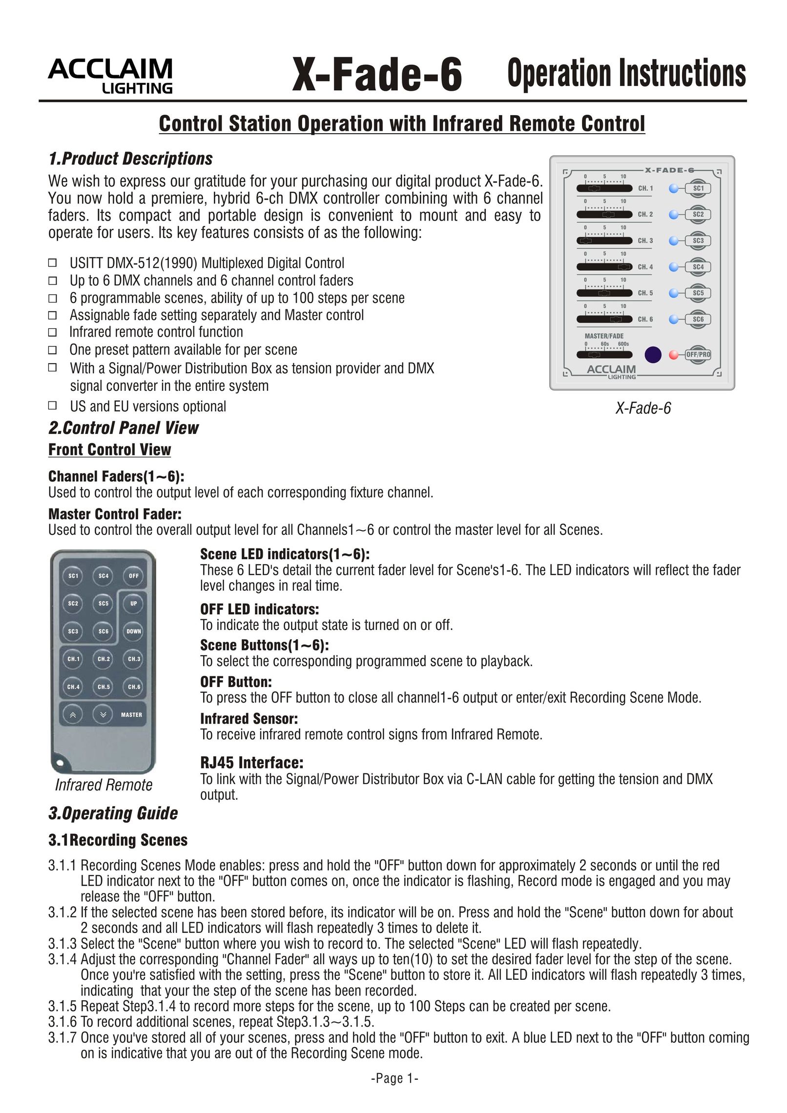 Acclaim Lighting X-FADE-6 Universal Remote User Manual