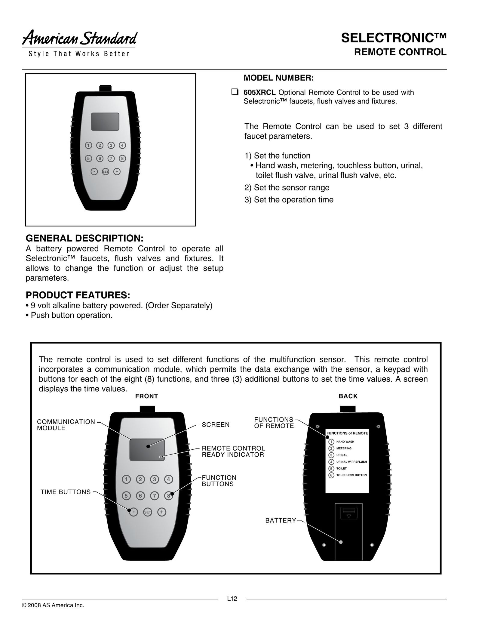 American Standard 605XRCL Universal Remote User Manual
