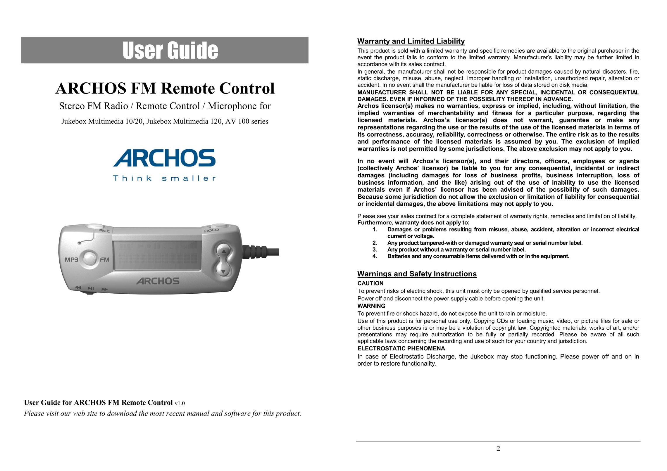 Archos AV100 Universal Remote User Manual