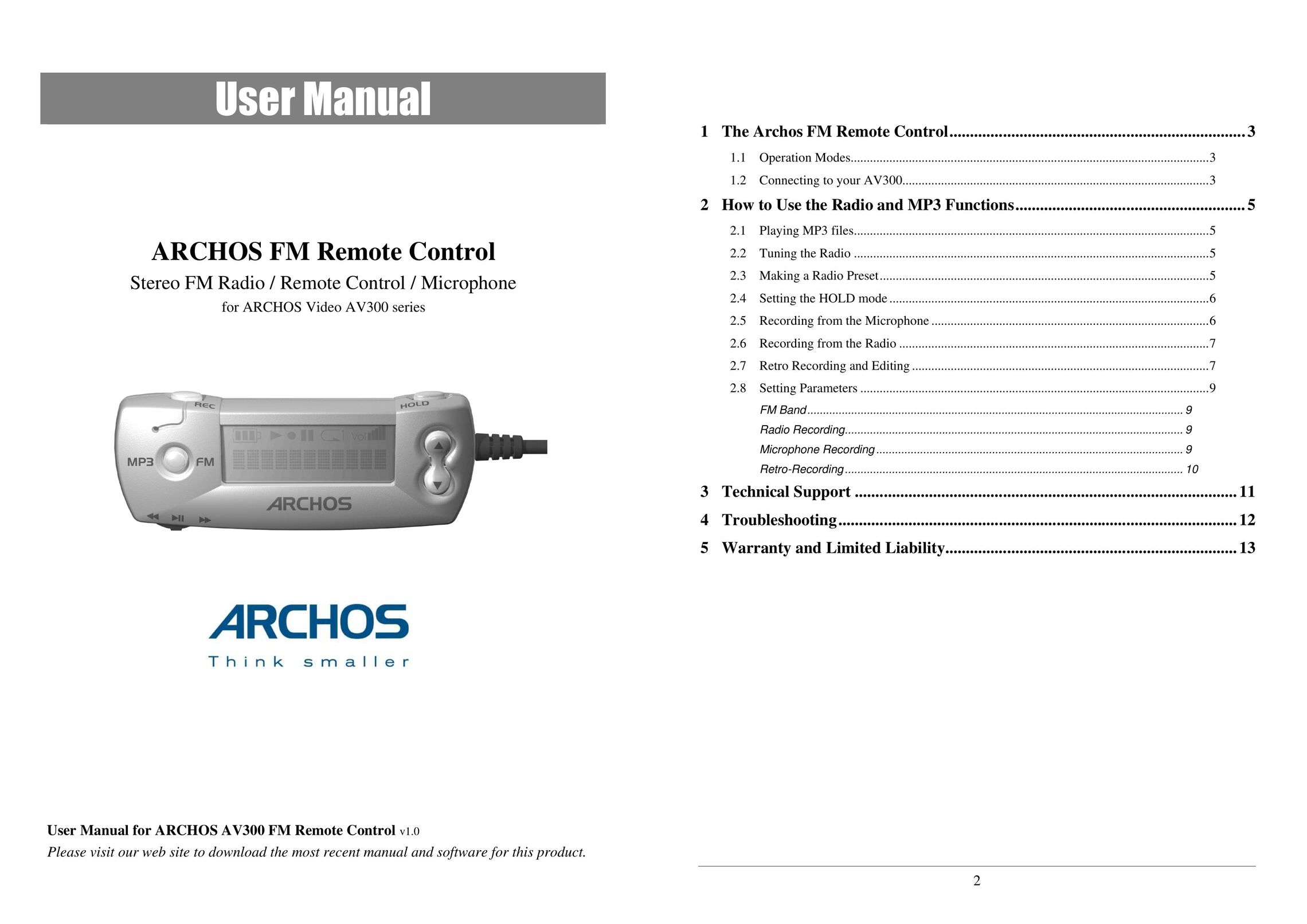 Archos AV300 Universal Remote User Manual