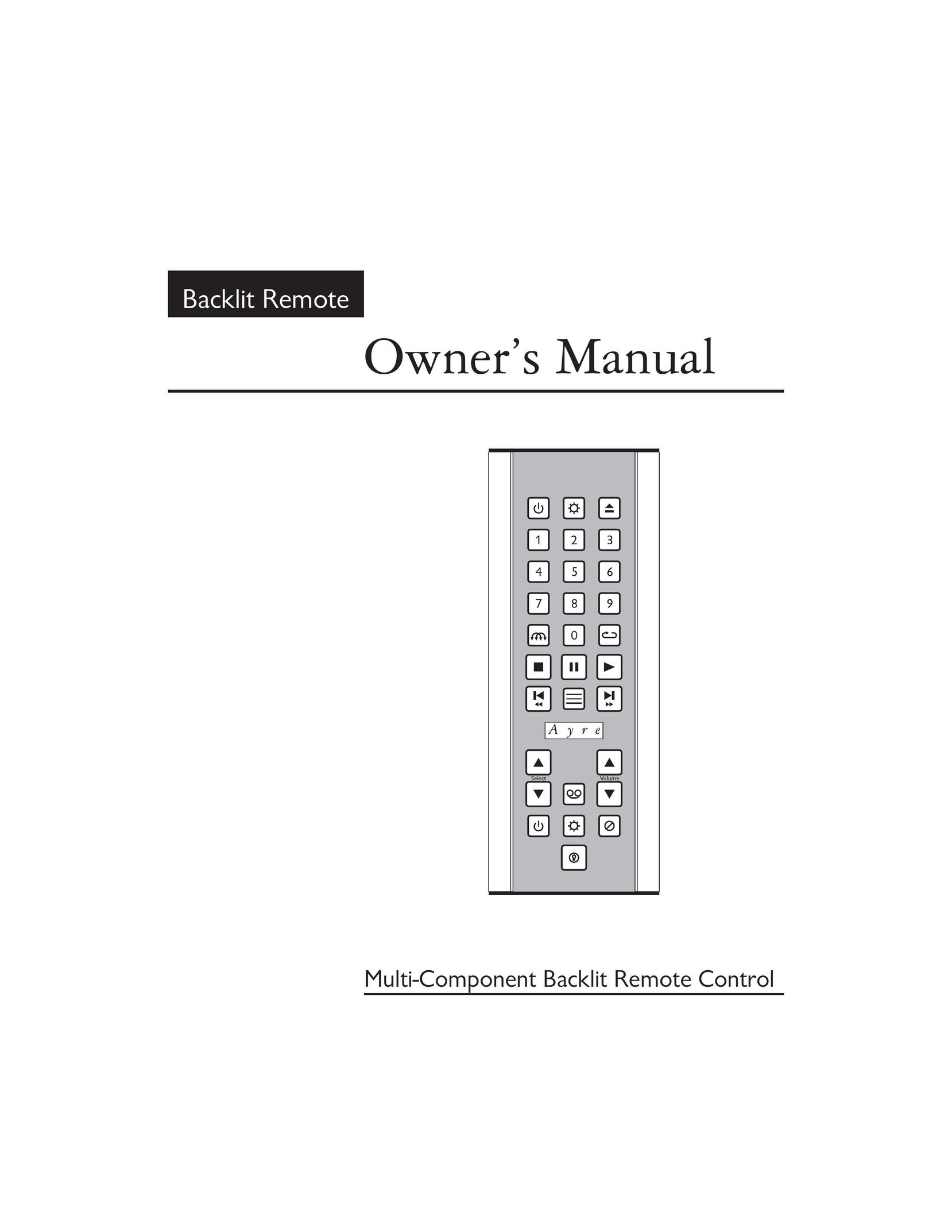 Ayre Acoustics Backlit Remote Universal Remote User Manual