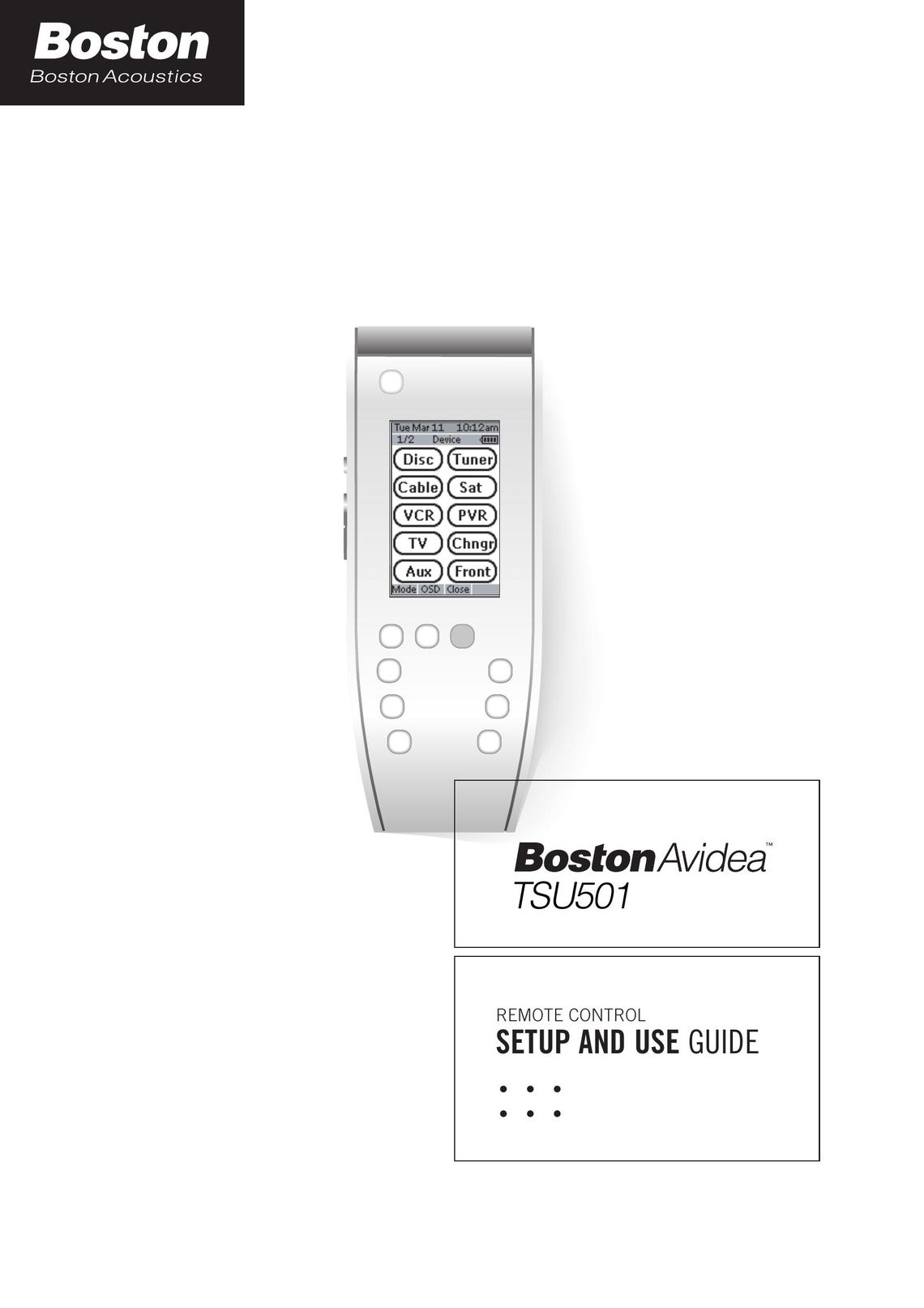 Boston Acoustics TSU501 Universal Remote User Manual
