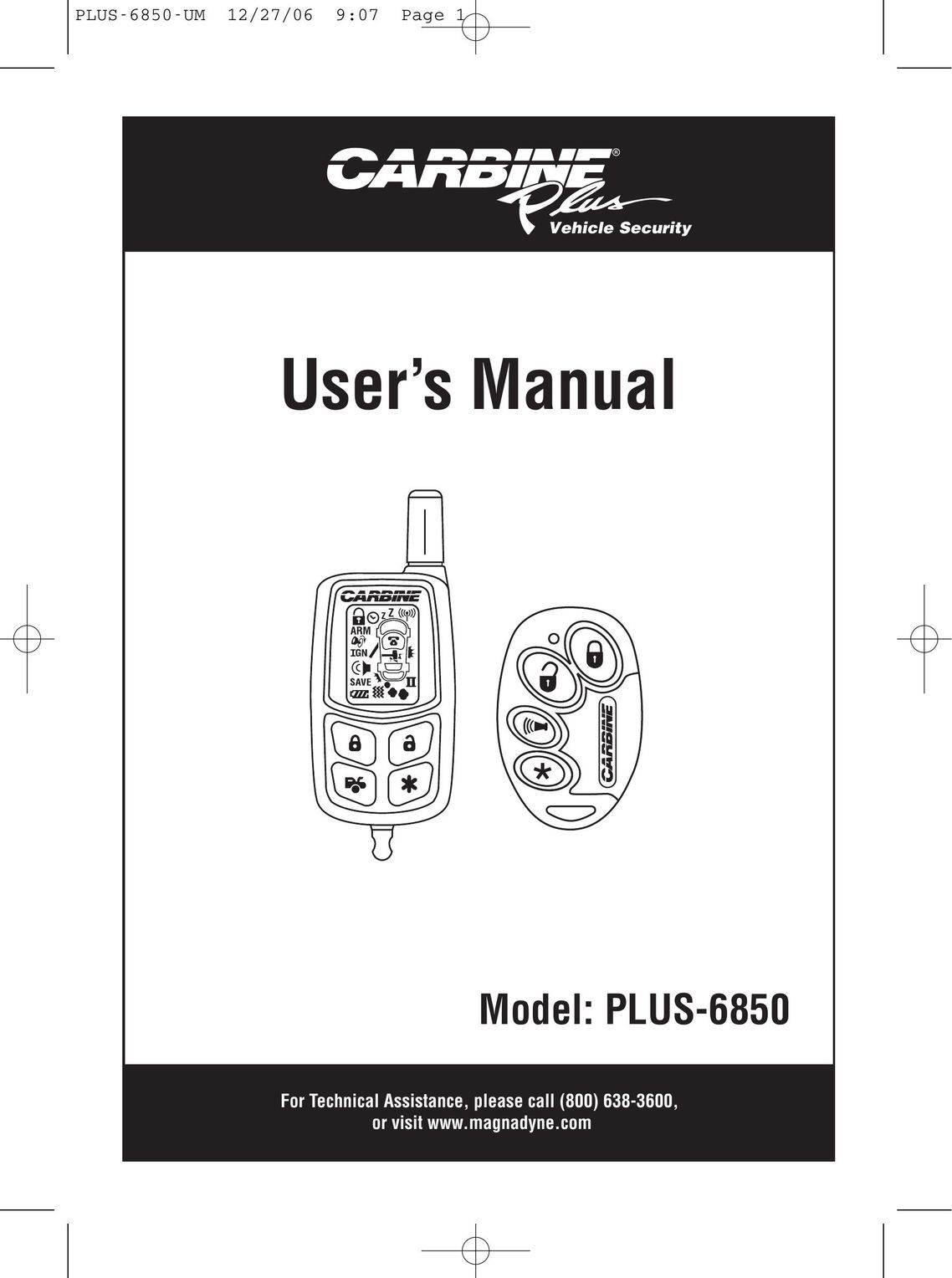 Carbine PLUS 6850 Universal Remote User Manual
