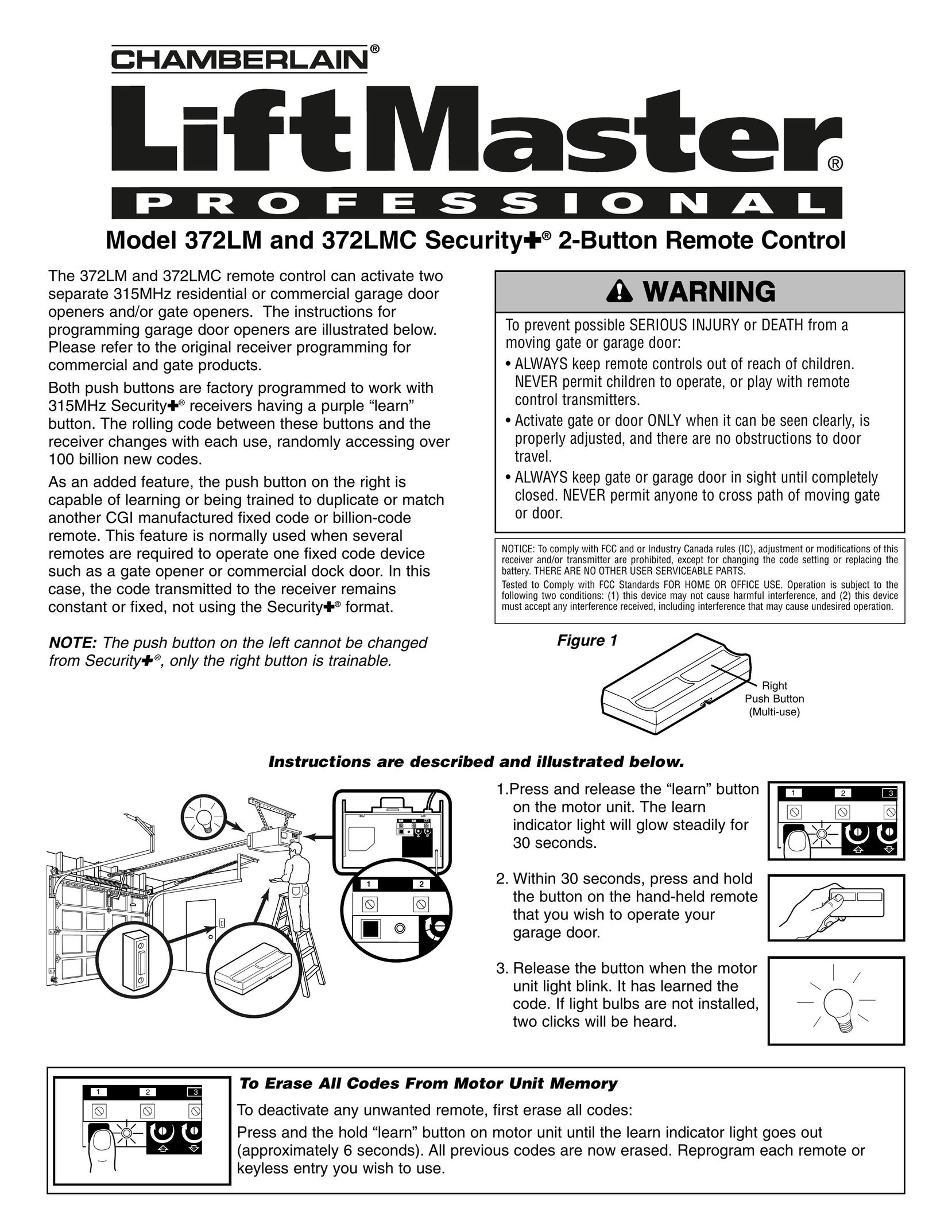 Chamberlain 372LM Universal Remote User Manual