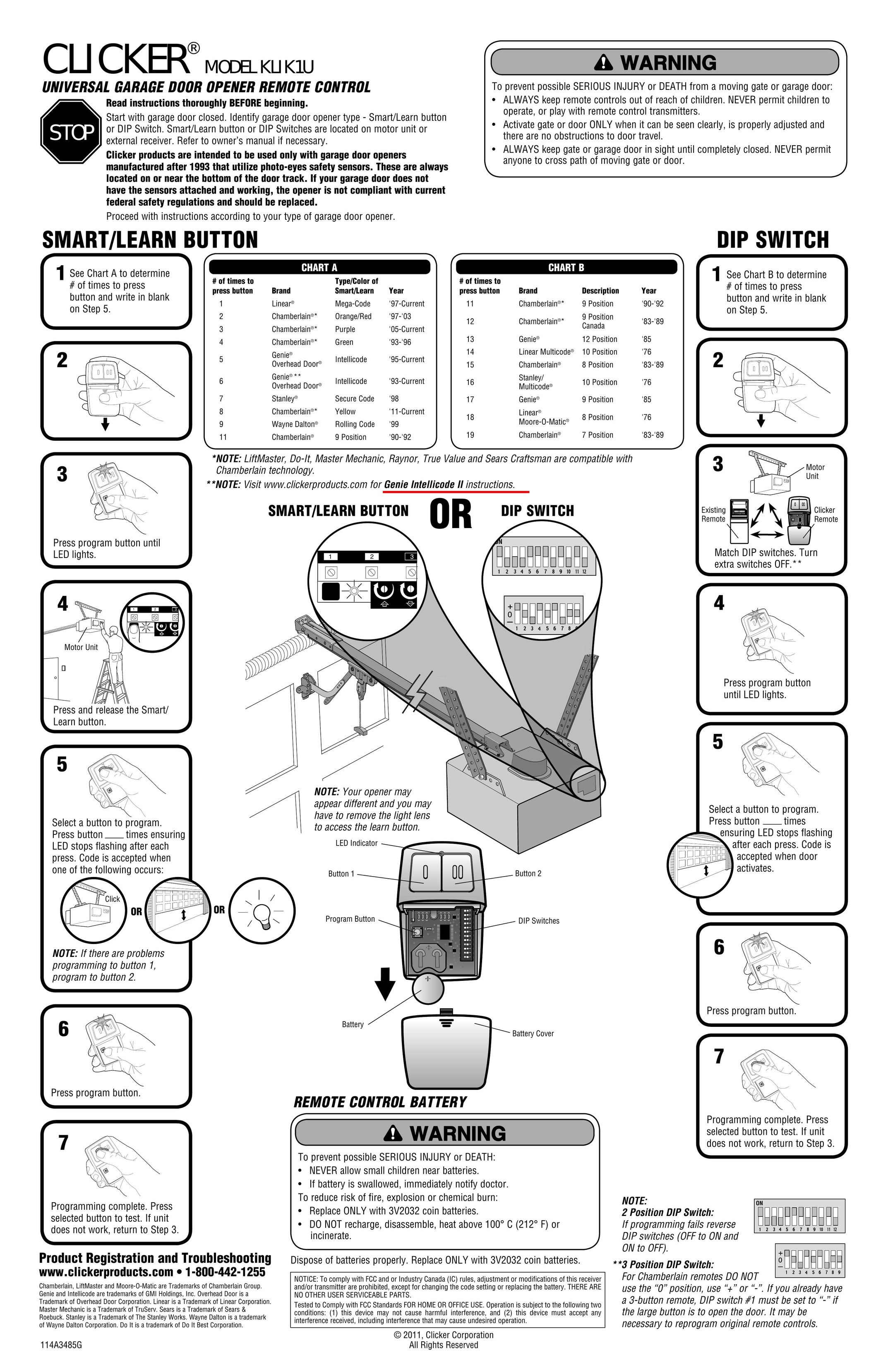 Chamberlain KLIK1U Universal Remote User Manual