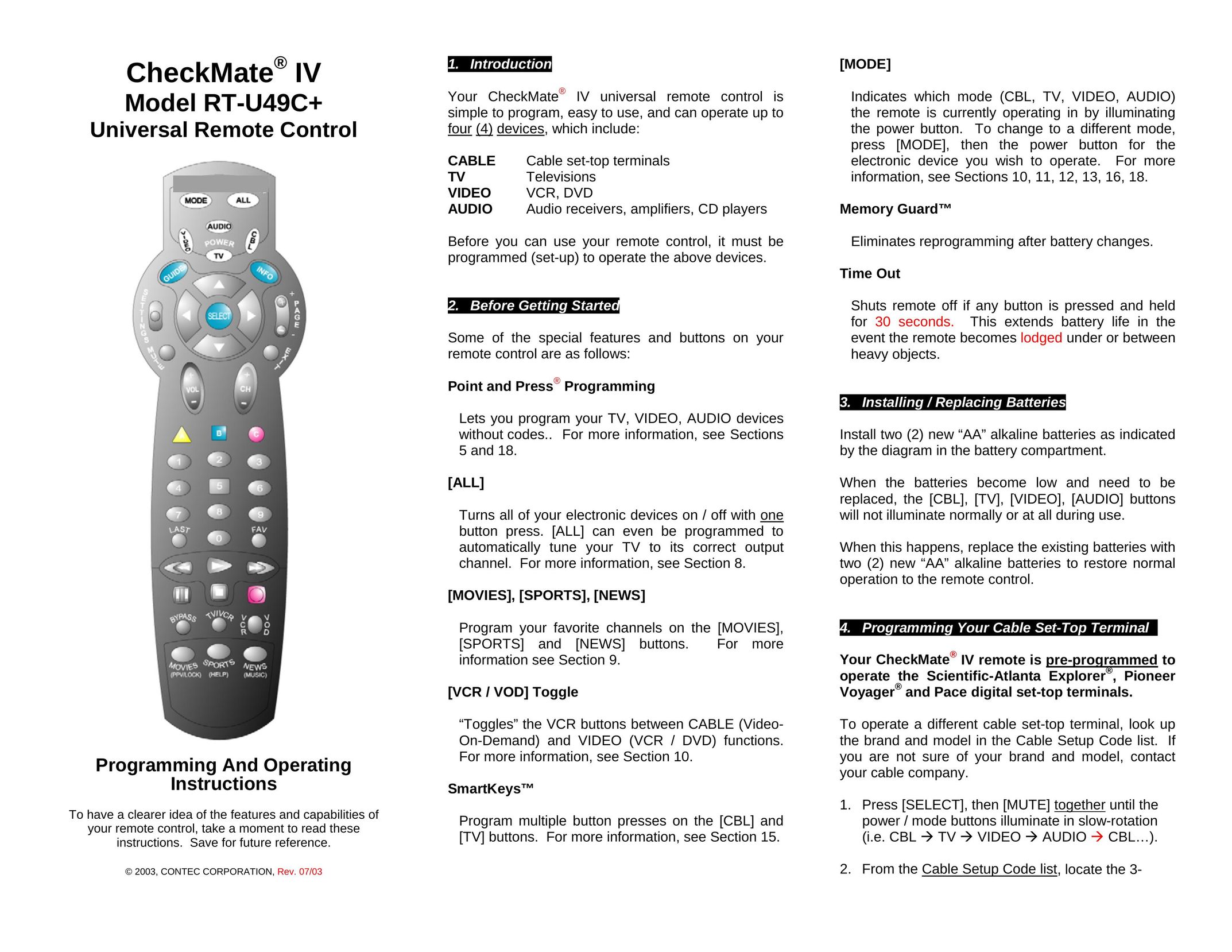 Contec RT-U49C+ Universal Remote User Manual