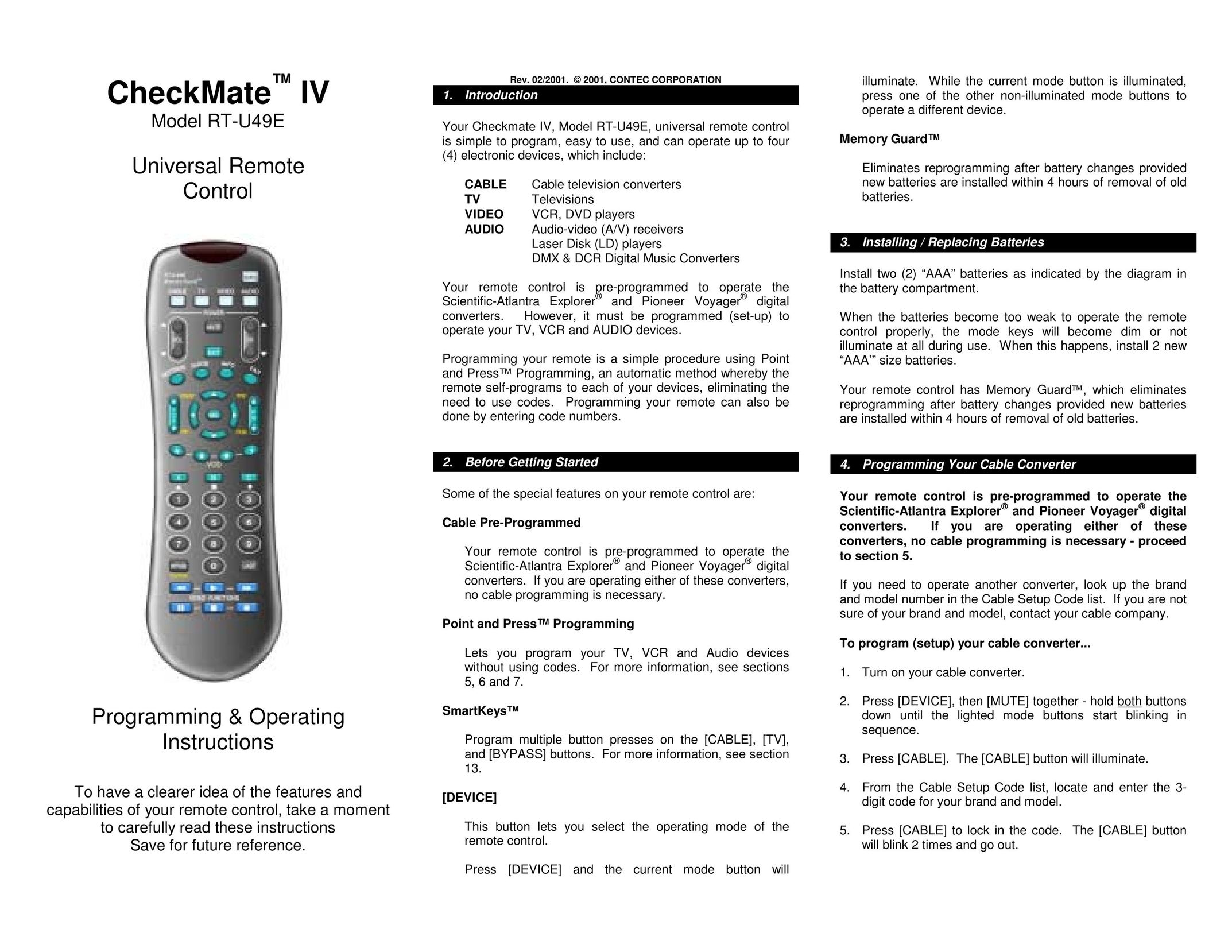 Contec RT-U49E Universal Remote User Manual