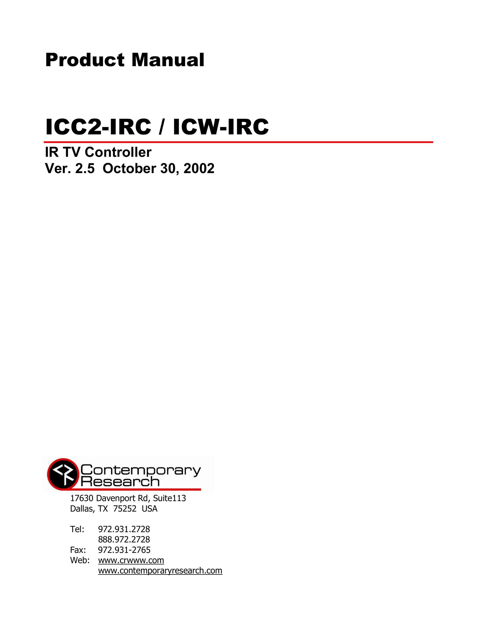Contemporary Research ICW-IRC Universal Remote User Manual