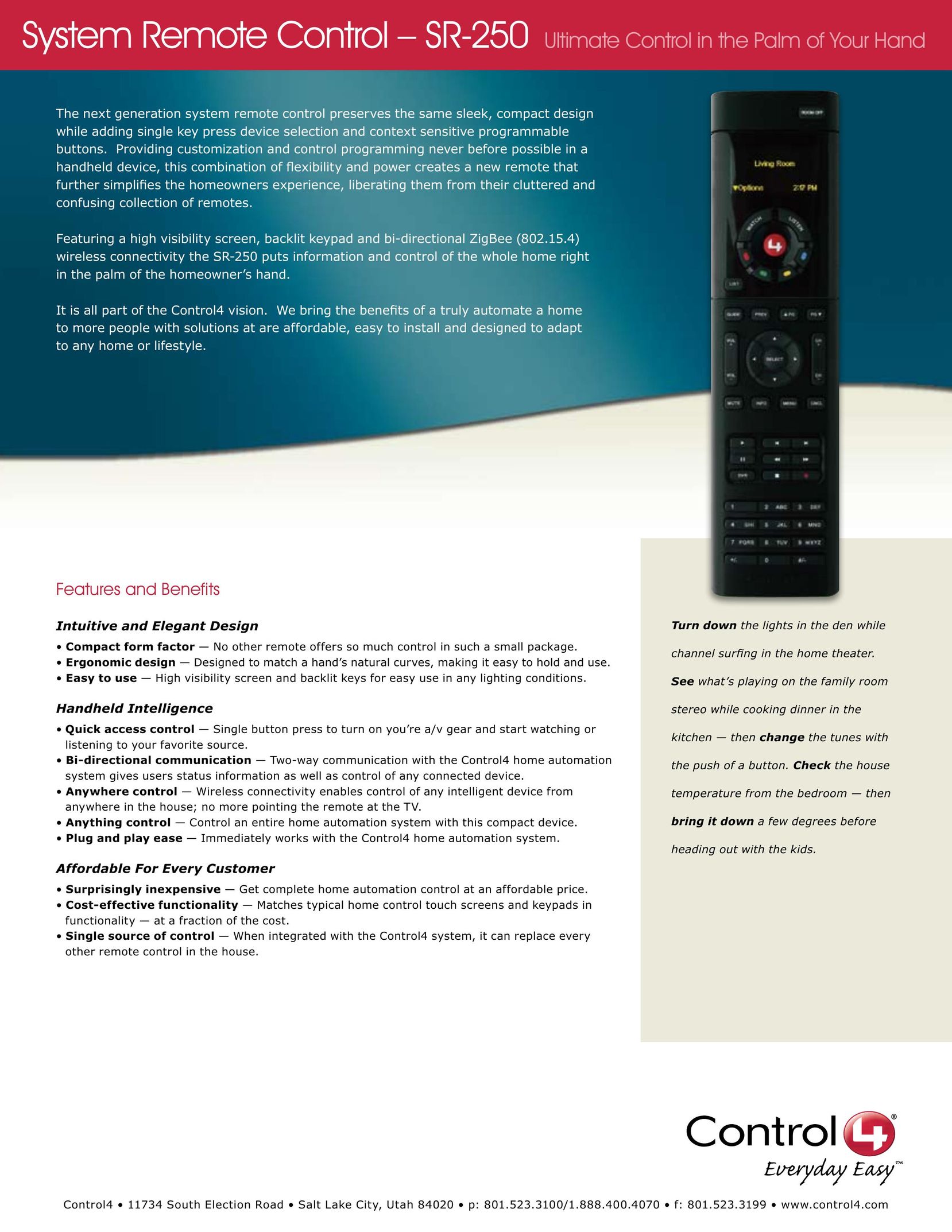 Control4 SR-250 Universal Remote User Manual