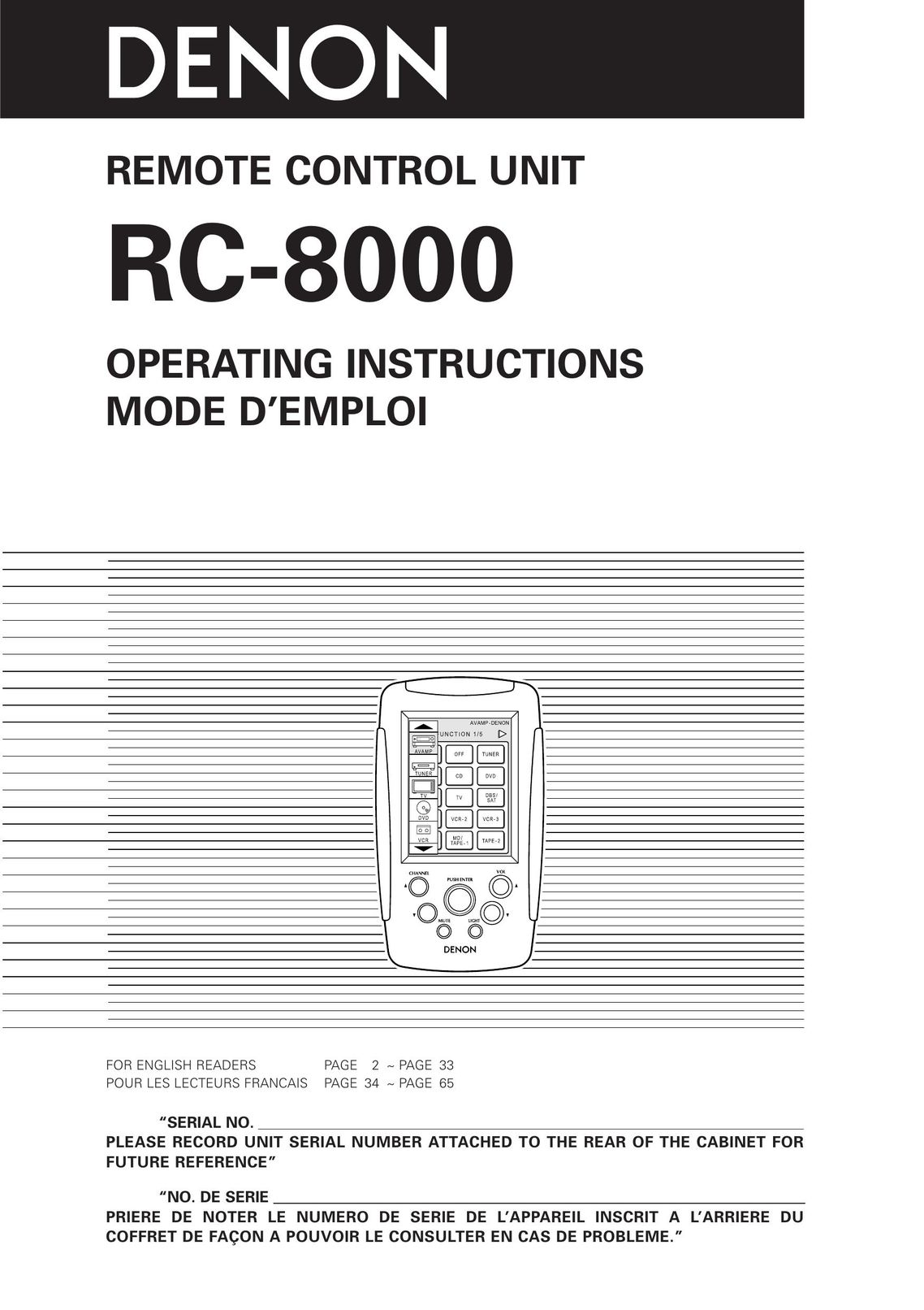 Denon RC-8000 Universal Remote User Manual