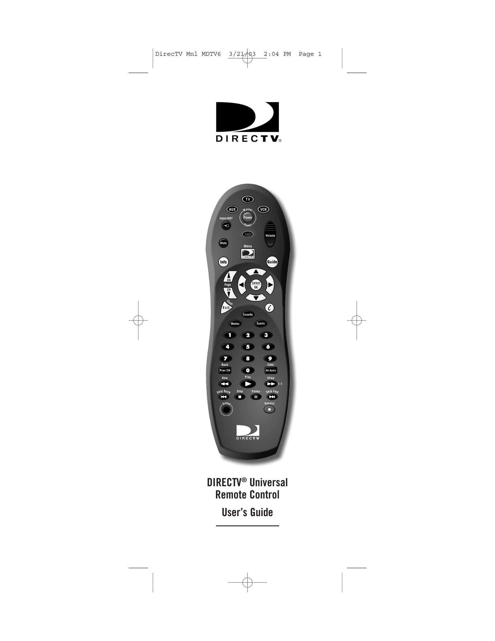 DirecTV MDTV6 Universal Remote User Manual
