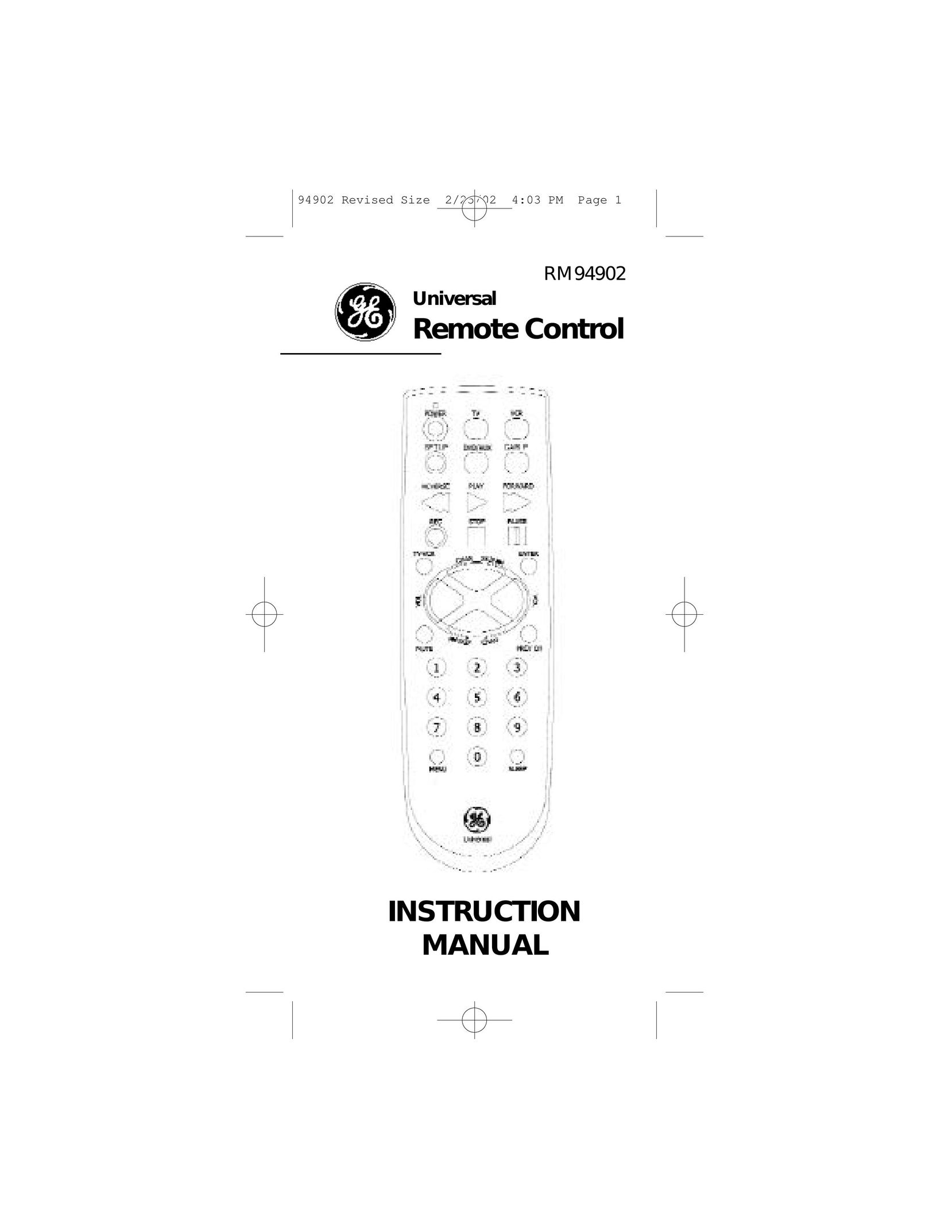 GE RM91902 Universal Remote User Manual