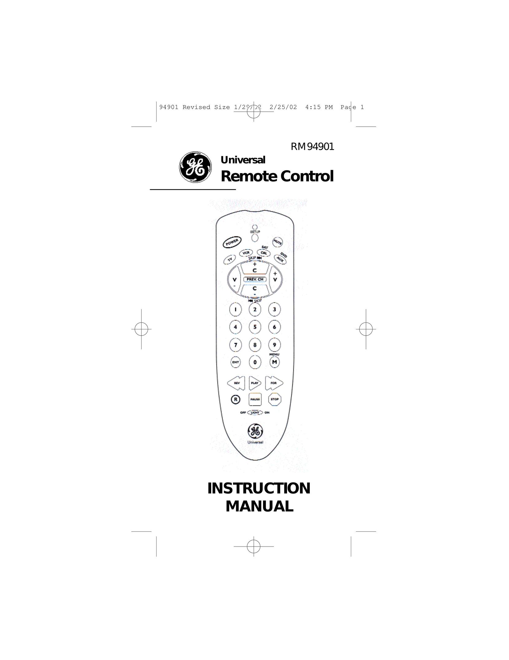 GE RM94901 Universal Remote User Manual