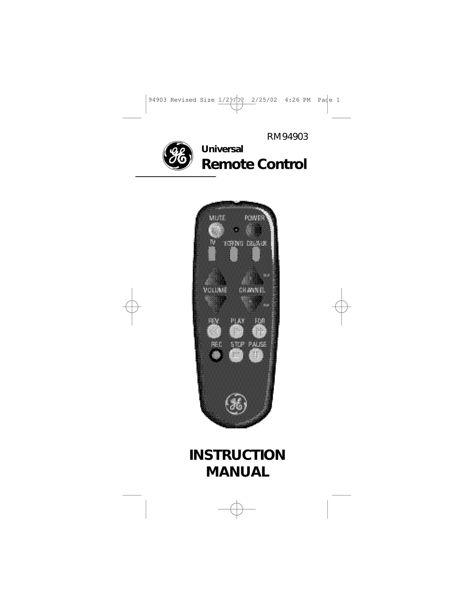 GE RM94903 Universal Remote User Manual
