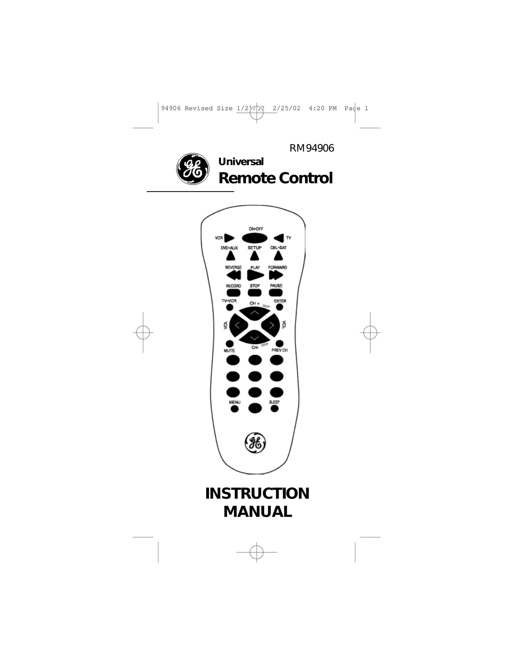 GE RM94906 Universal Remote User Manual