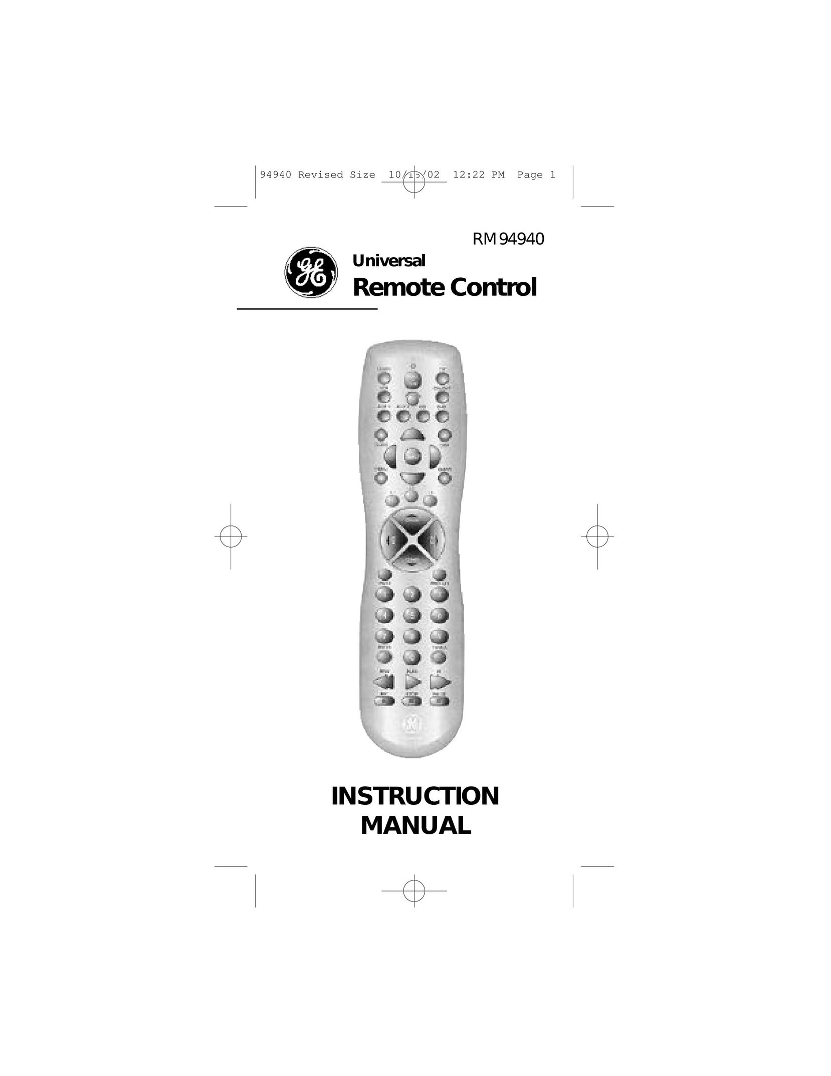 GE RM94940 Universal Remote User Manual