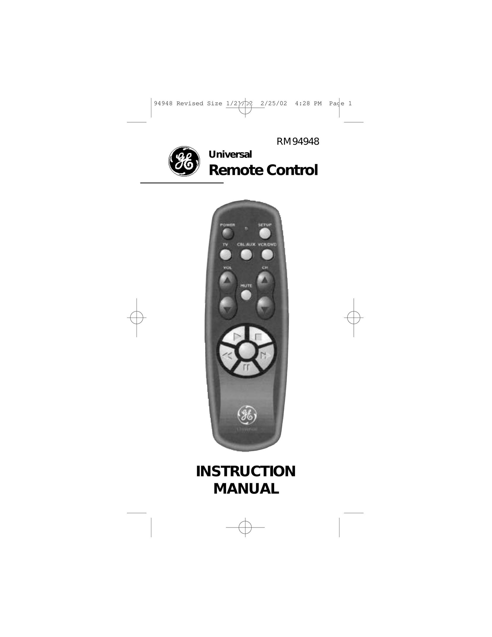 GE RM94948 Universal Remote User Manual
