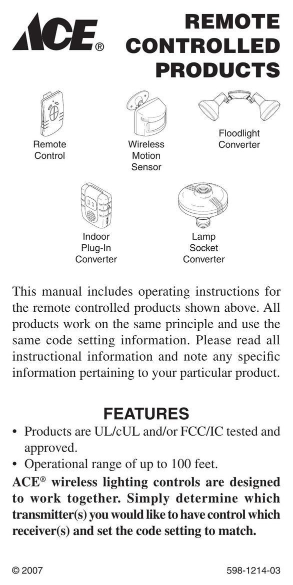 Heath Zenith 598-1214-03 Universal Remote User Manual