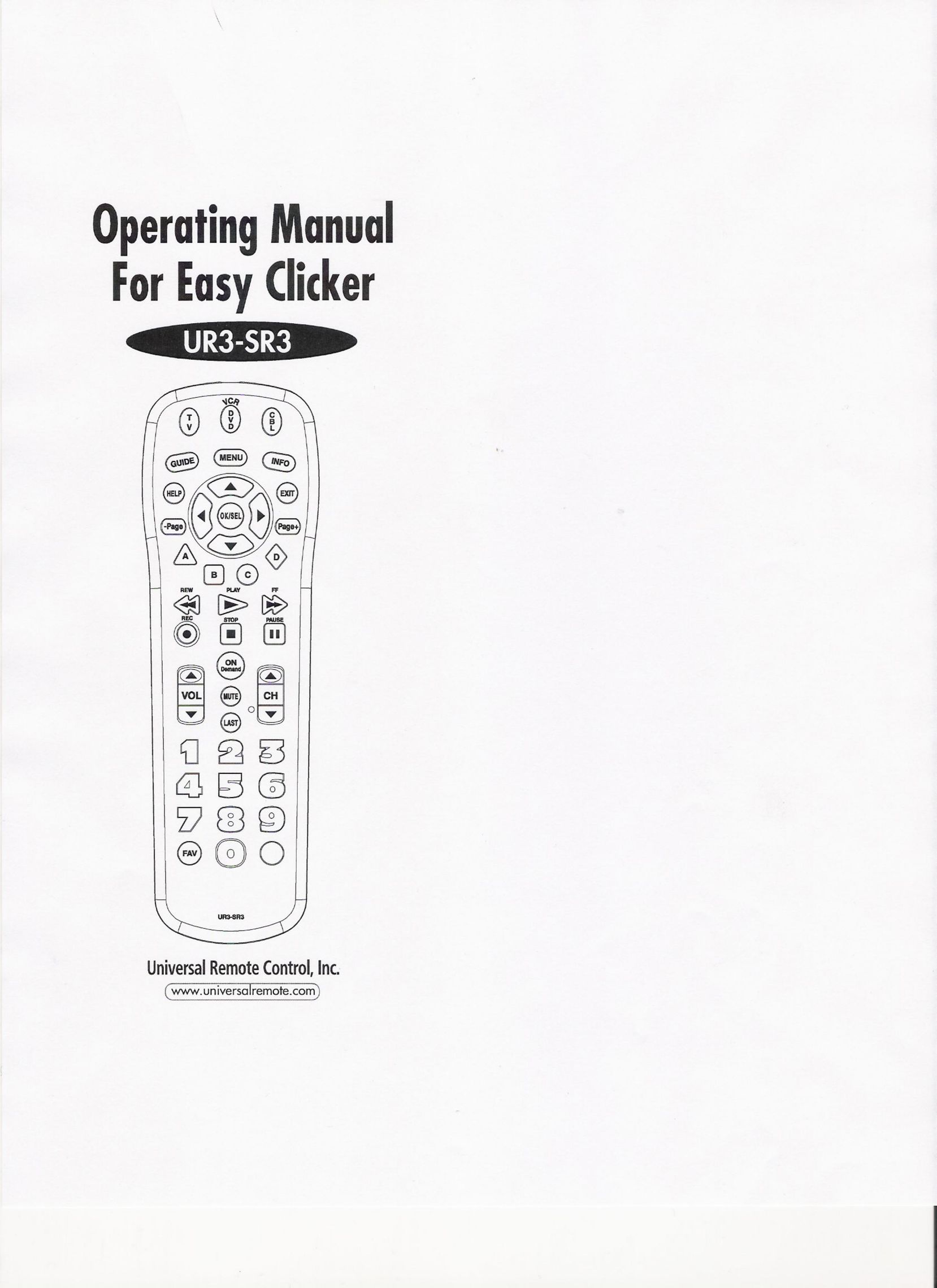 Hitachi UR3-SR3 Universal Remote User Manual