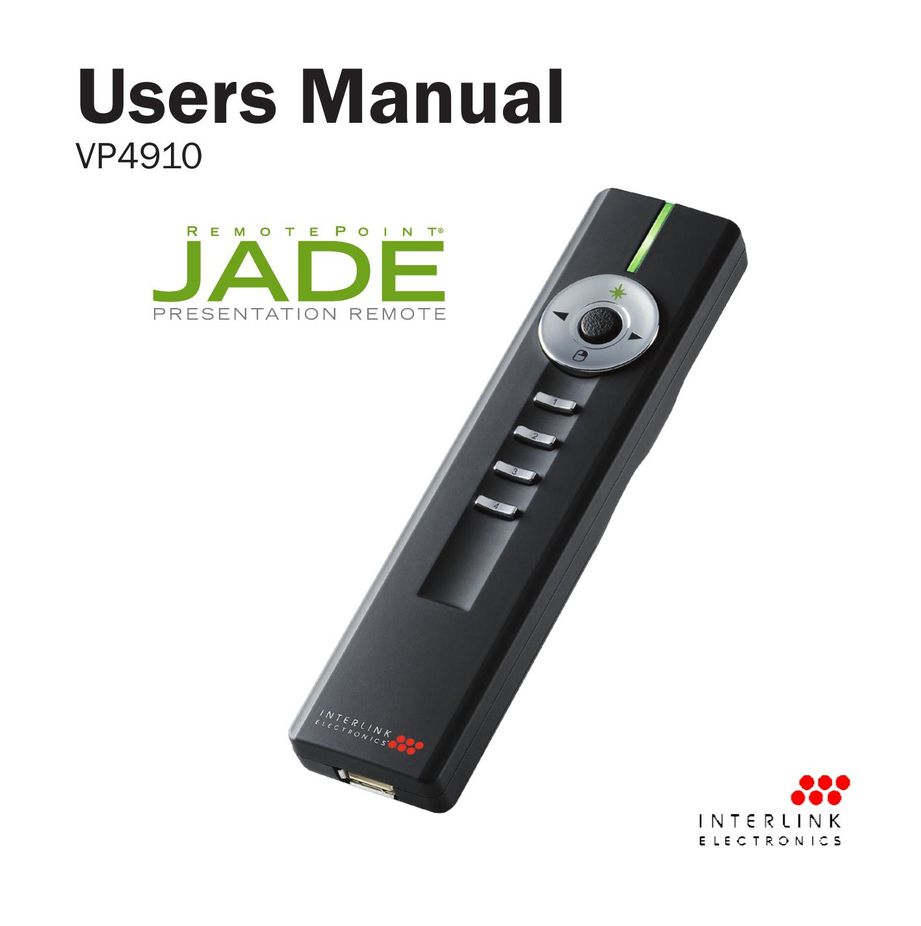 Jade Range Jade Presentation Remote Universal Remote User Manual
