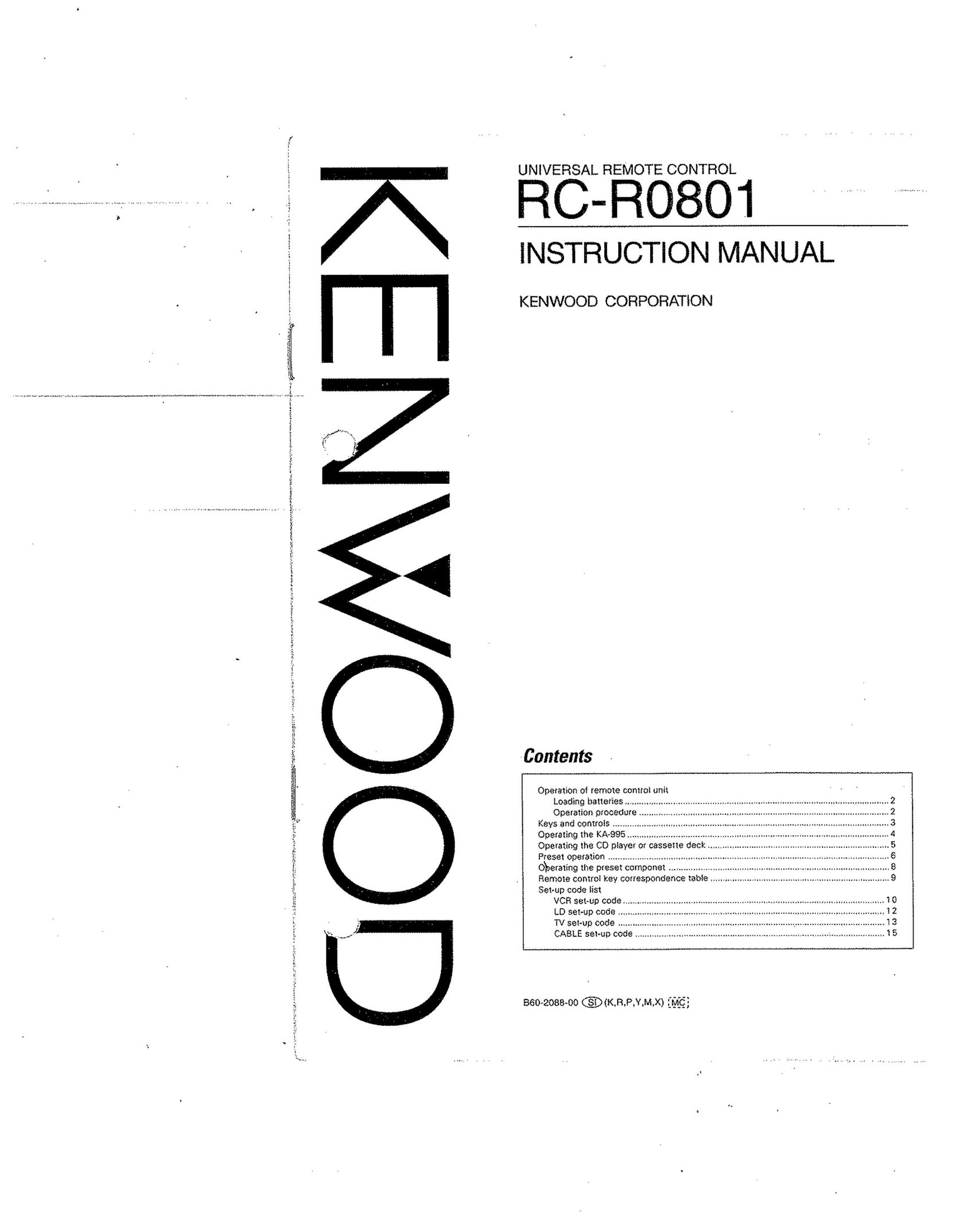Kenwood RC-R0801 Universal Remote User Manual