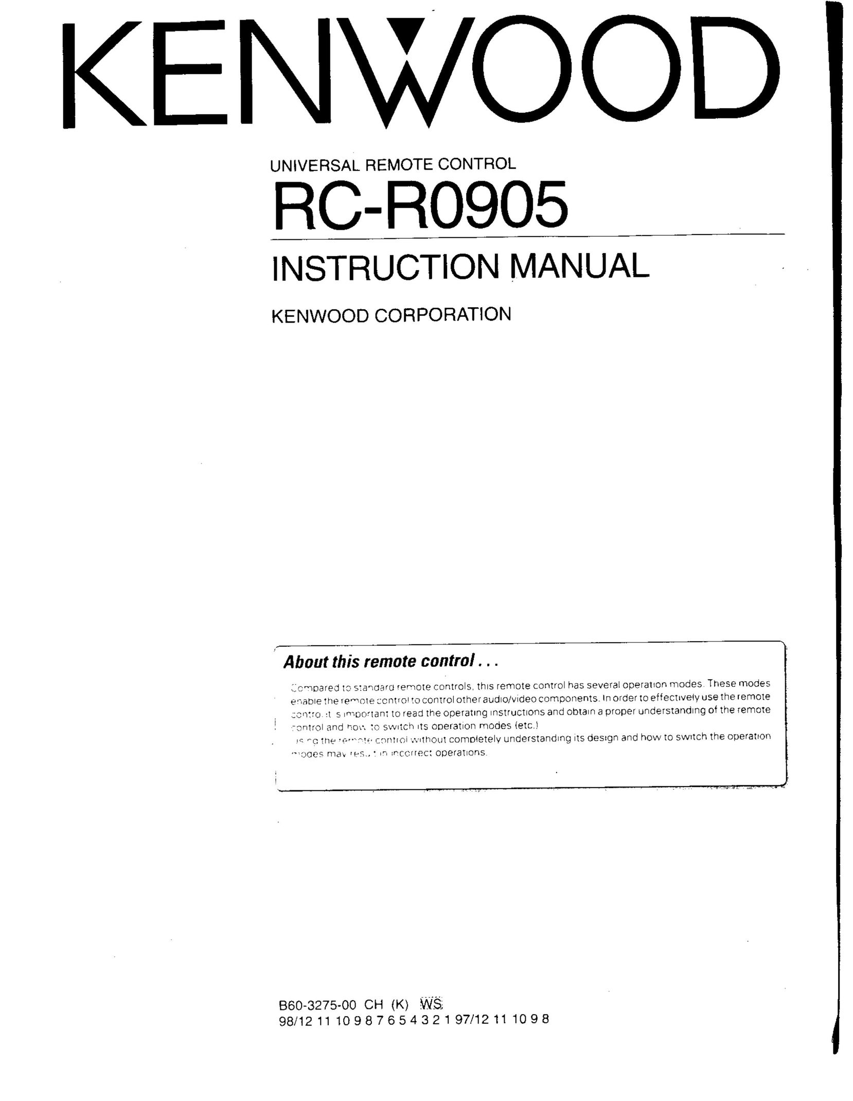 Kenwood RC-R0905 Universal Remote User Manual