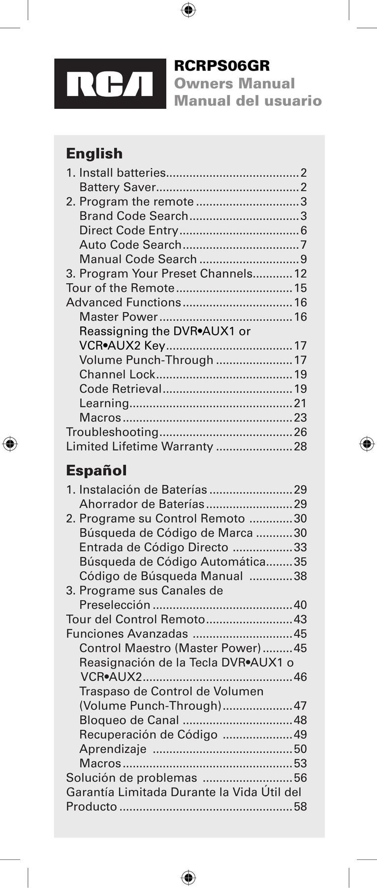 LG Electronics RCRPS06GR Universal Remote User Manual