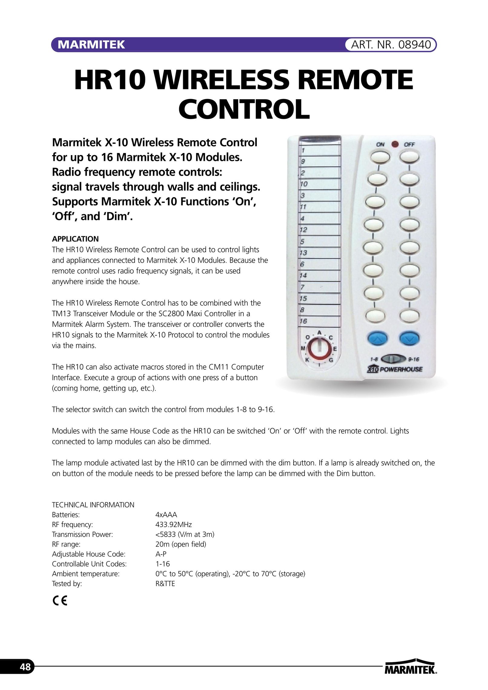 Marmitek HR10 Universal Remote User Manual