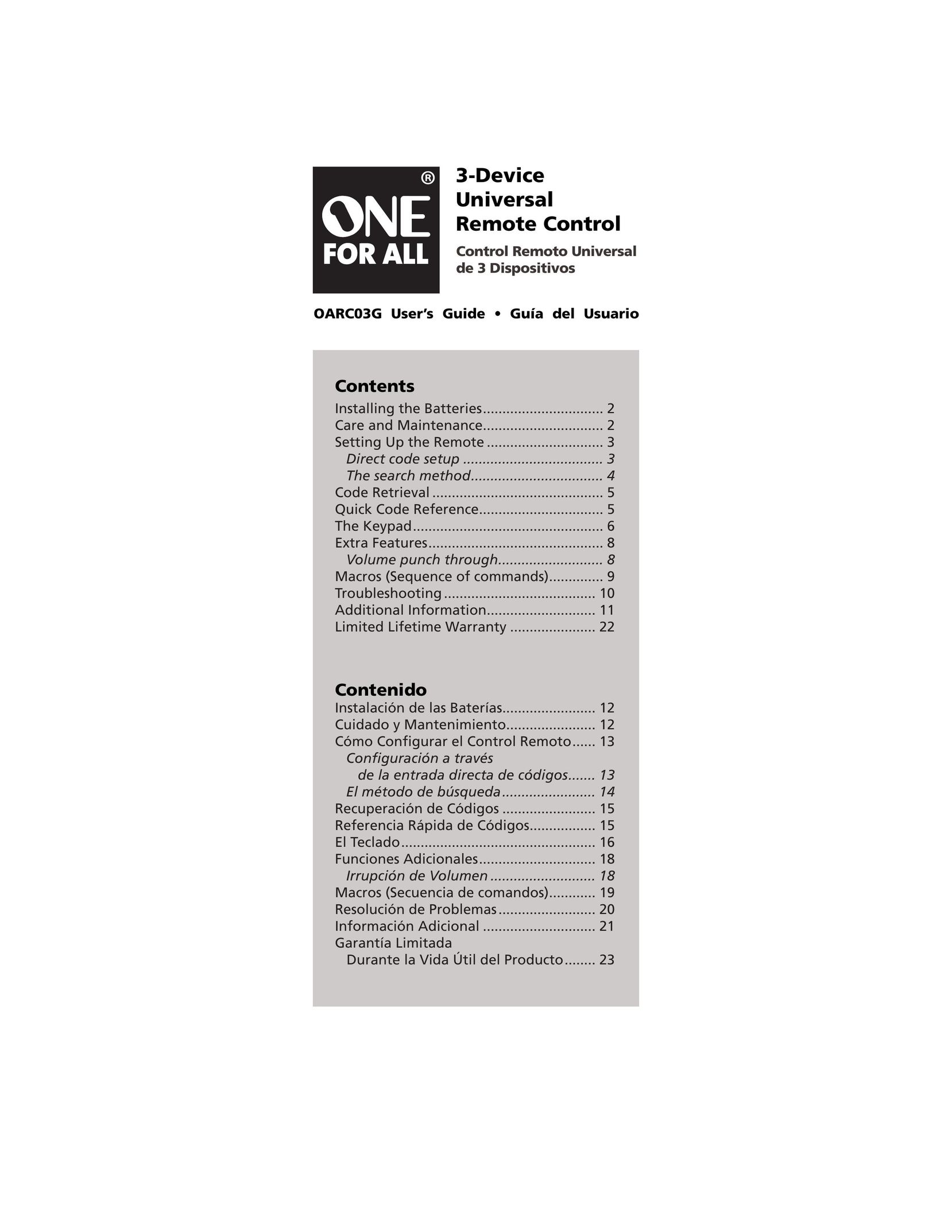 One for All OARC03G Universal Remote User Manual