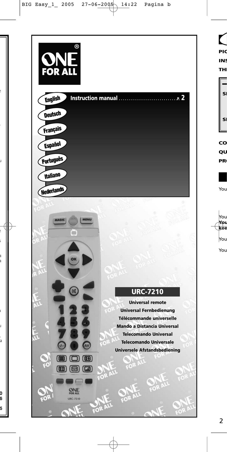 One for All Univeral Remote Universal Remote User Manual