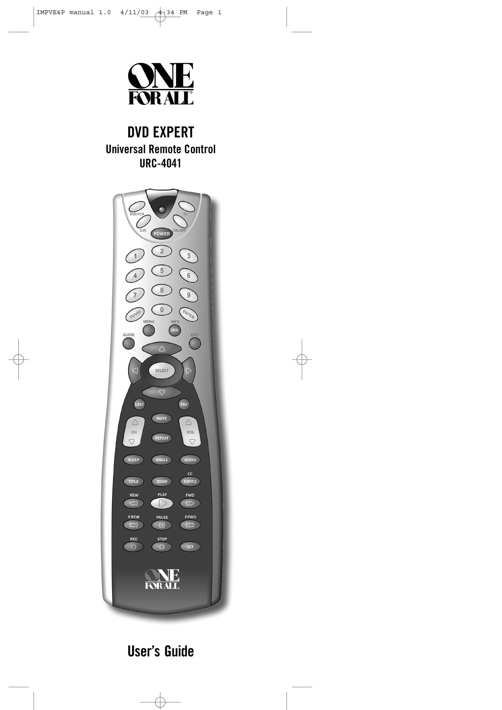 One for All URC-3300 Universal Remote User Manual