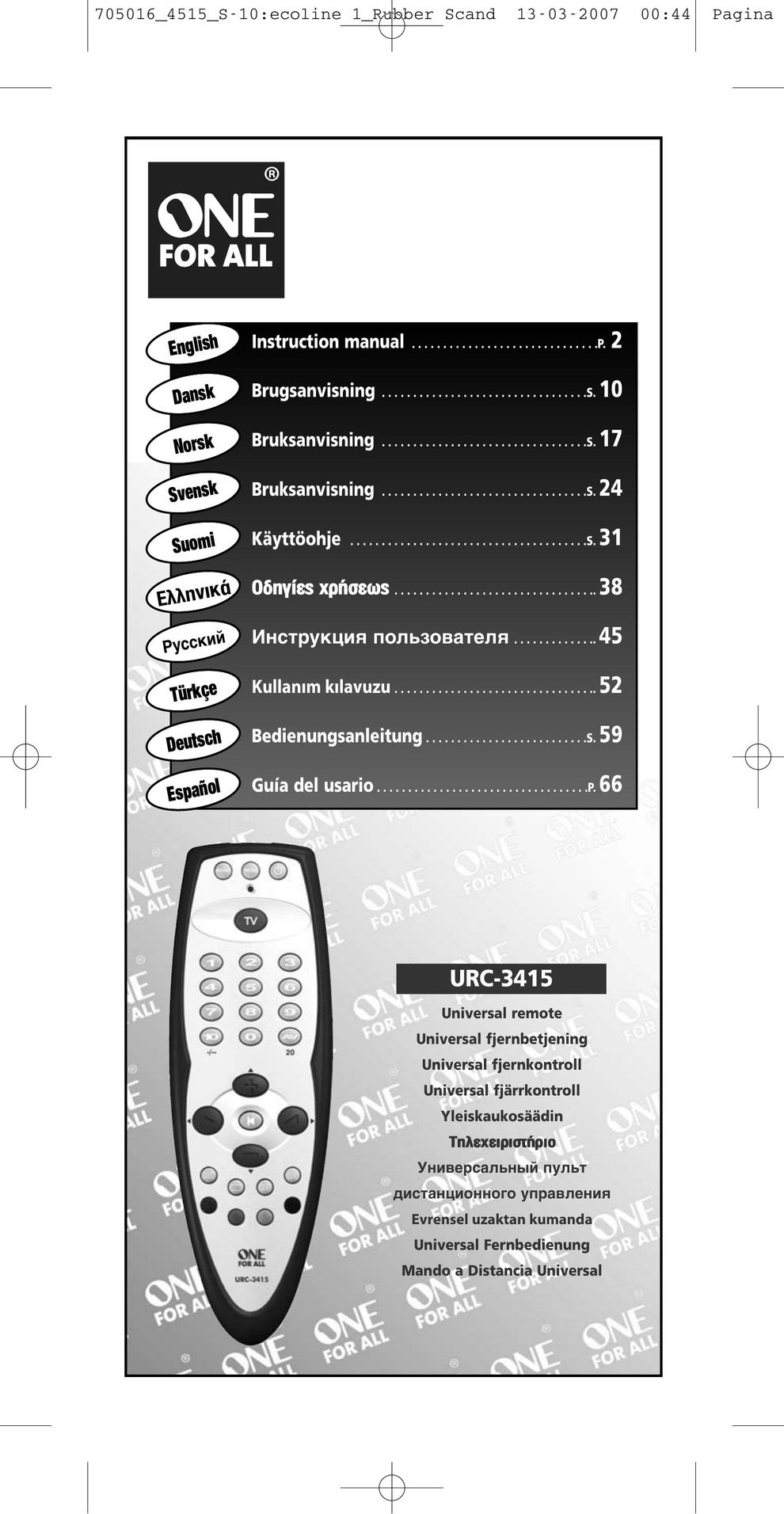 One for All URC-3415 Universal Remote User Manual