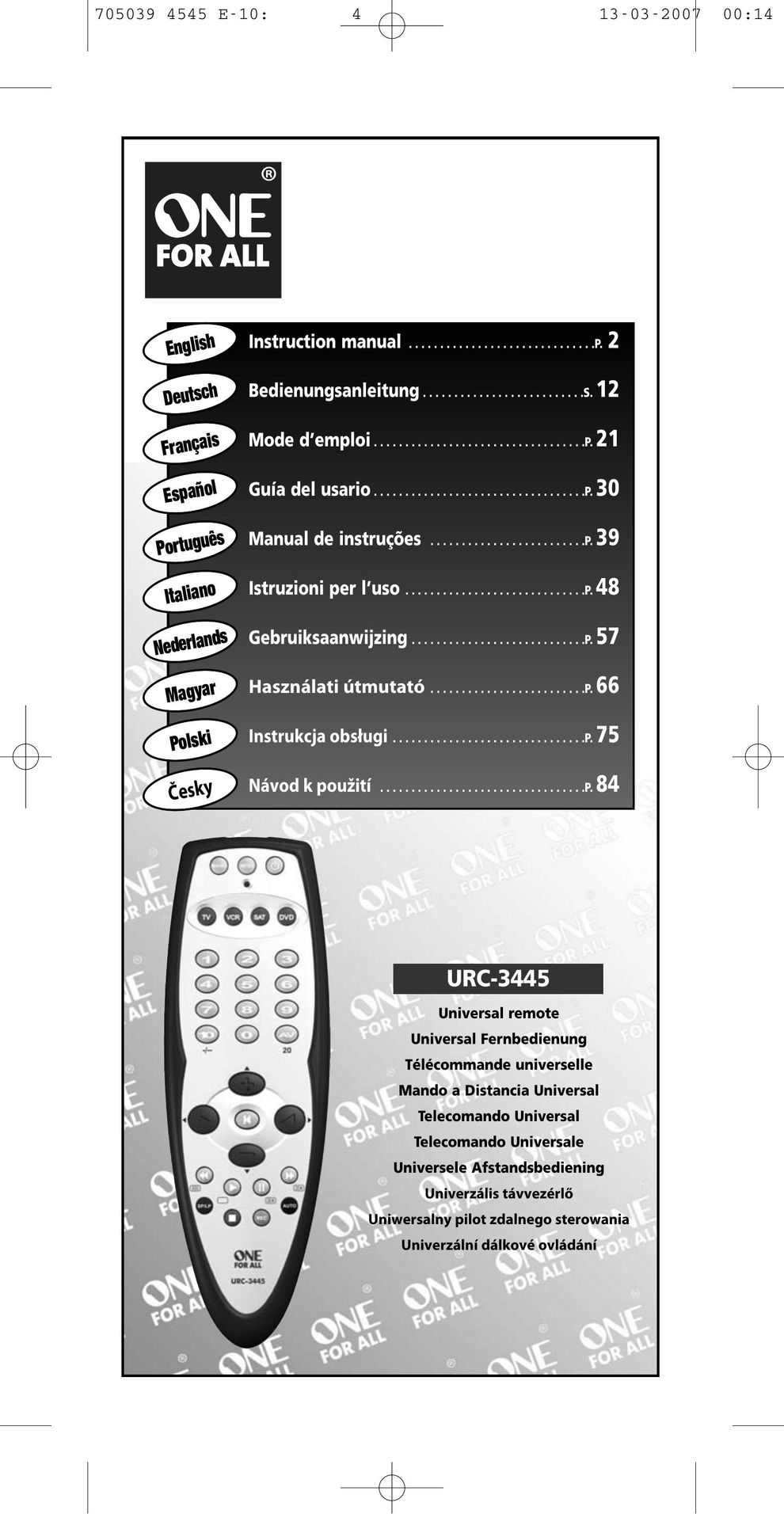 One for All URC-3445 Universal Remote User Manual