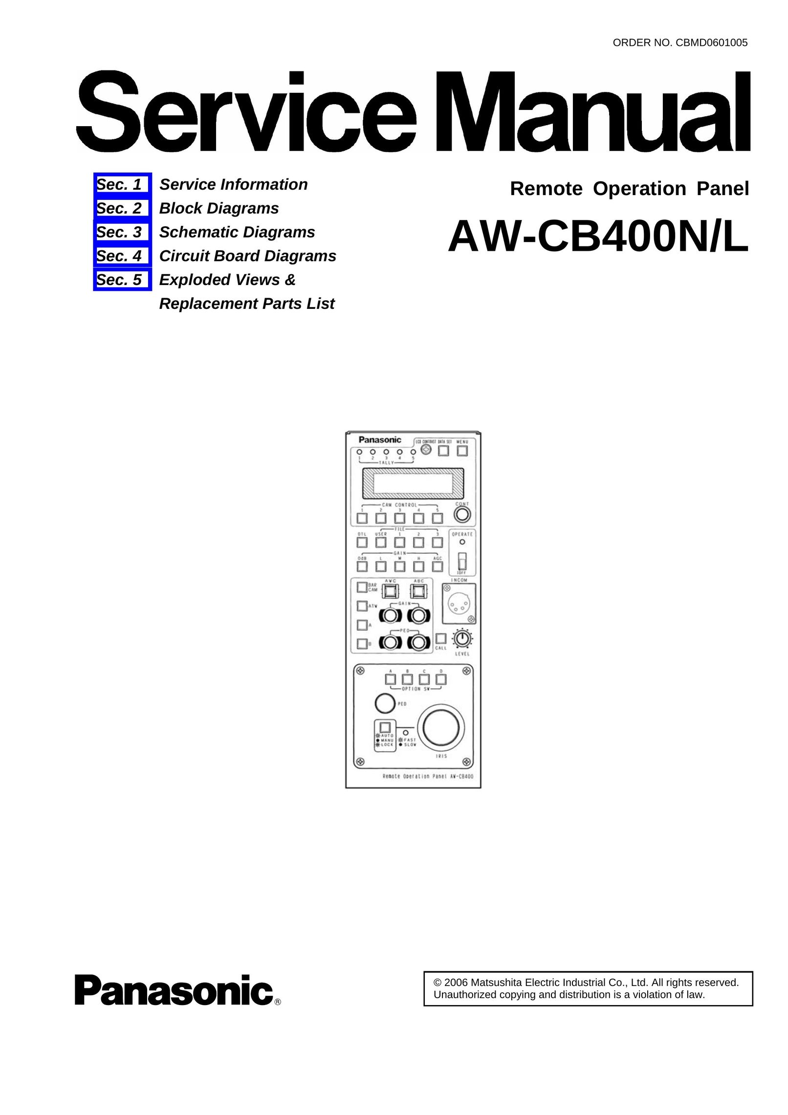 Panasonic AW-CB400L Universal Remote User Manual